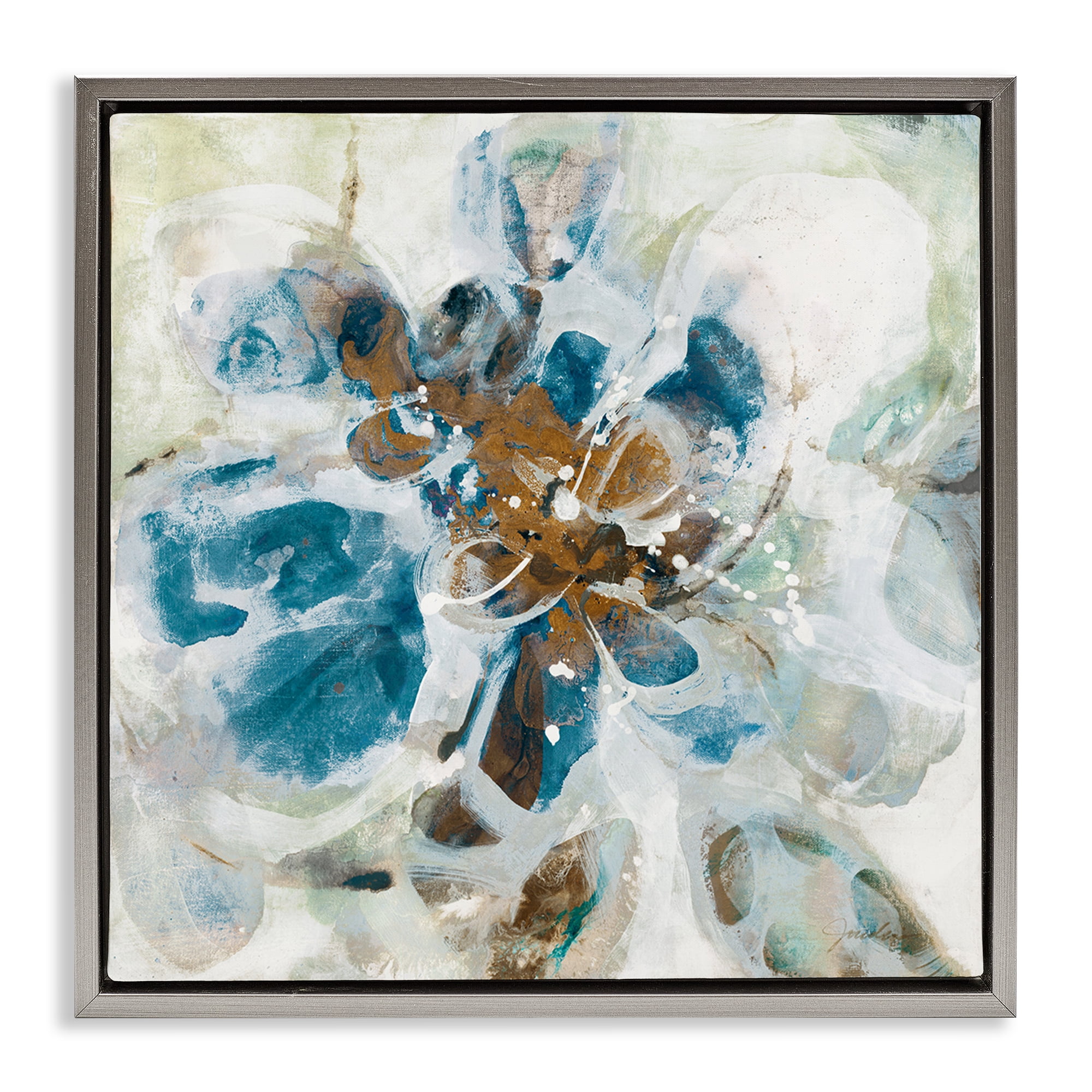 Stupell Industries Distorted Splatter Abstraction Abstract Painting Gray Floater Framed Canvas Art Print Wall Art, 25 x 25