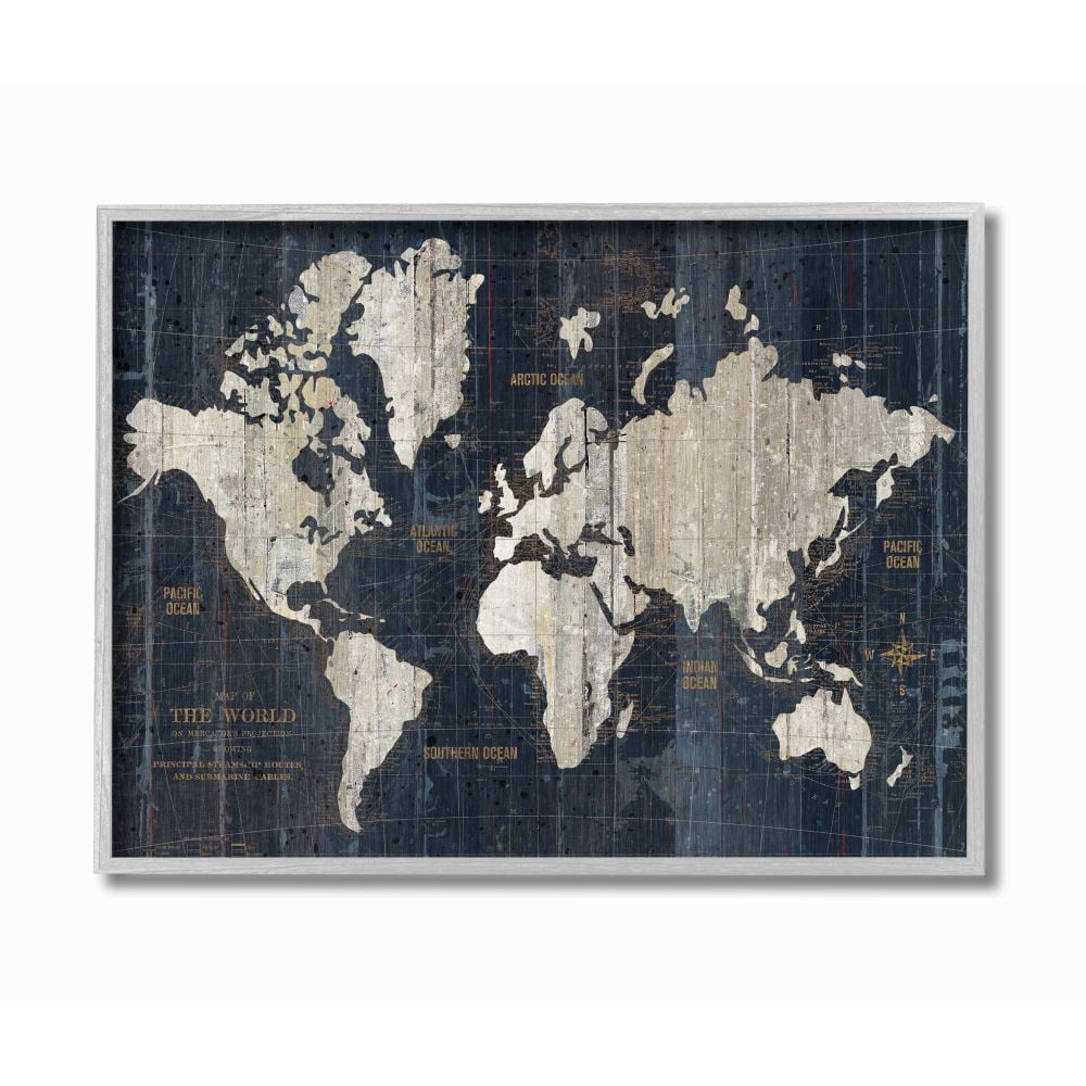 Stupell Industries Distressed Antique World Map Rustic Aesthetic Designed by Wild Apple Portfolio