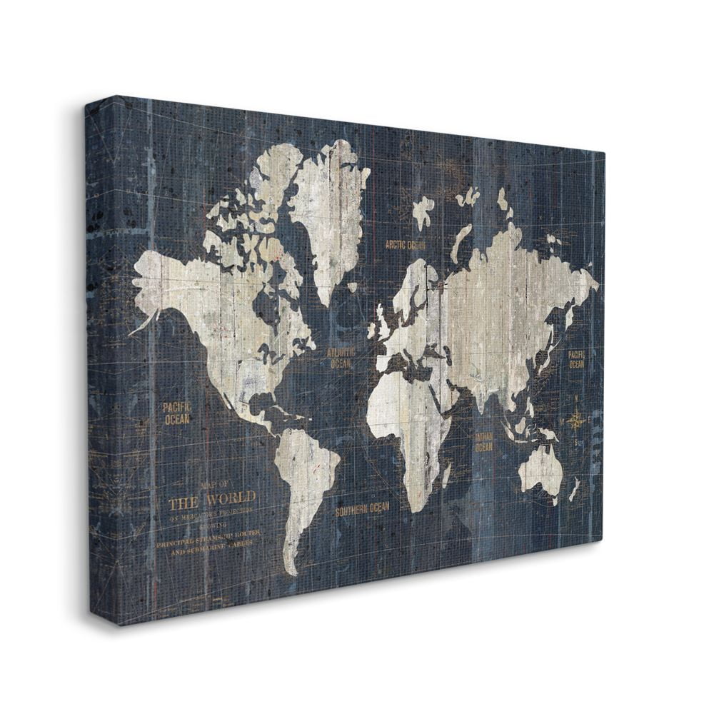 Distressed Antique World Map Canvas Art in Rustic Frame