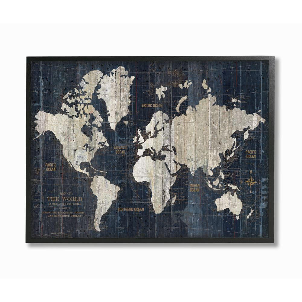 Stupell Industries Distressed Antique World Map Rustic Aesthetic Designed by Wild Apple Portfolio
