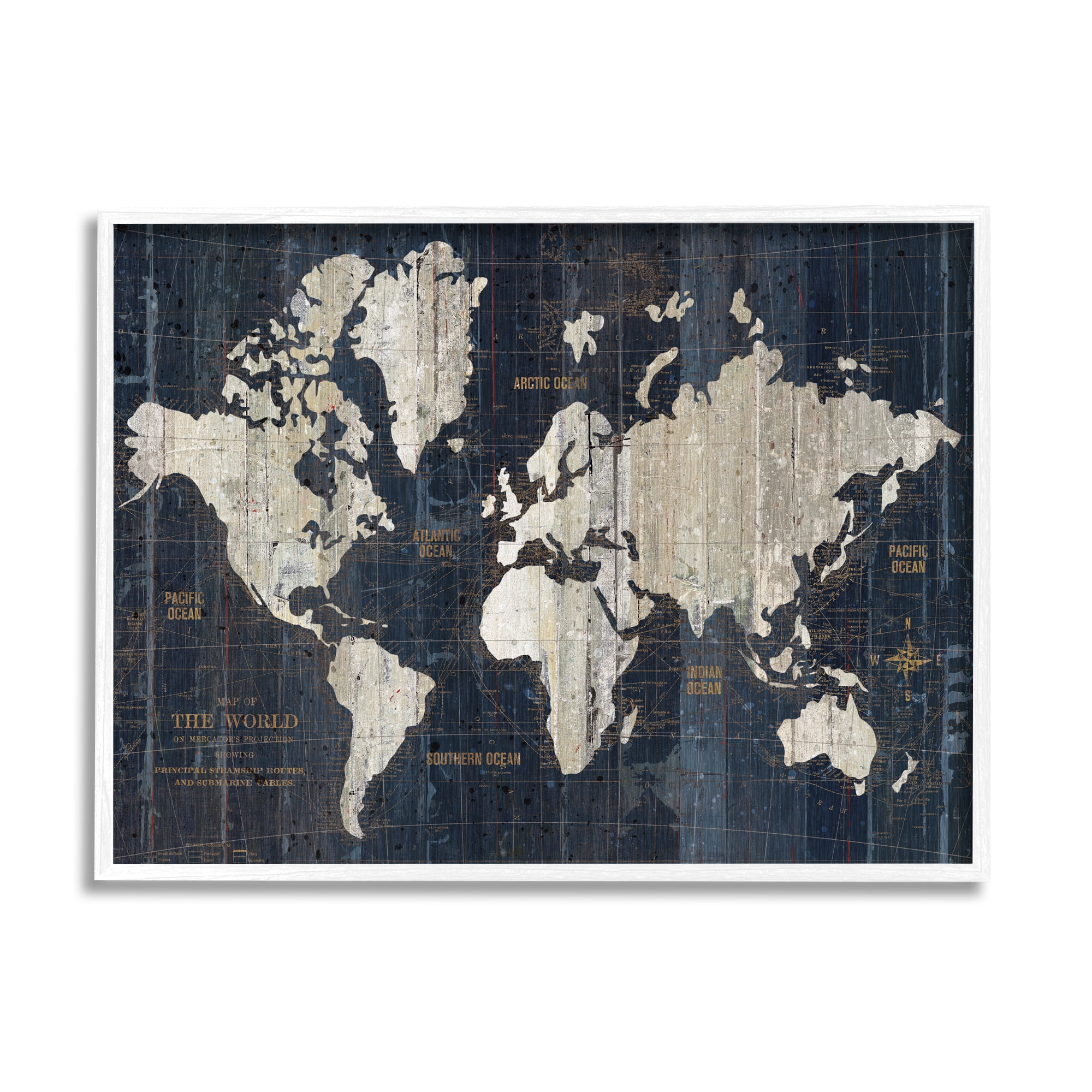Stupell Industries Distressed Antique World Map Rustic Aesthetic Graphic Art Framed Art Print Wall Art, 14x11, By Wild Apple Portfolio