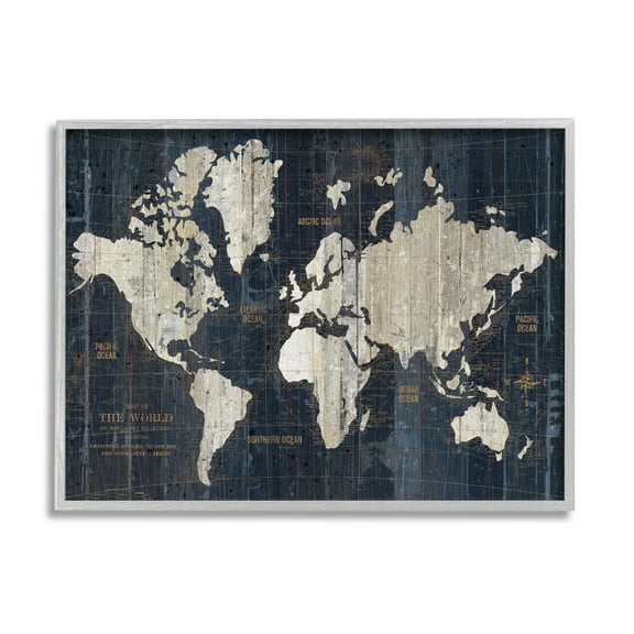 Stupell Industries Distressed Antique World Map Rustic Aesthetic Graphic Art Framed Art Print Wall Art, 30x24, By Wild Apple Portfolio