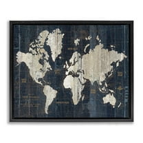 Stupell Industries Distressed Antique World Map Rustic Aesthetic Jet Black Framed Floating Canvas Wall Art, 16x20, by Wild Apple Portfolio