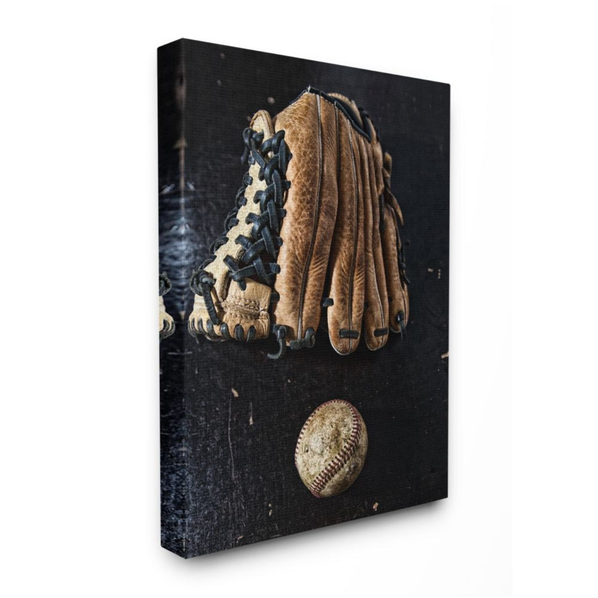 Stupell Industries Distressed Baseball and Glove over Black Design by Unsplash, 36" x 48"
