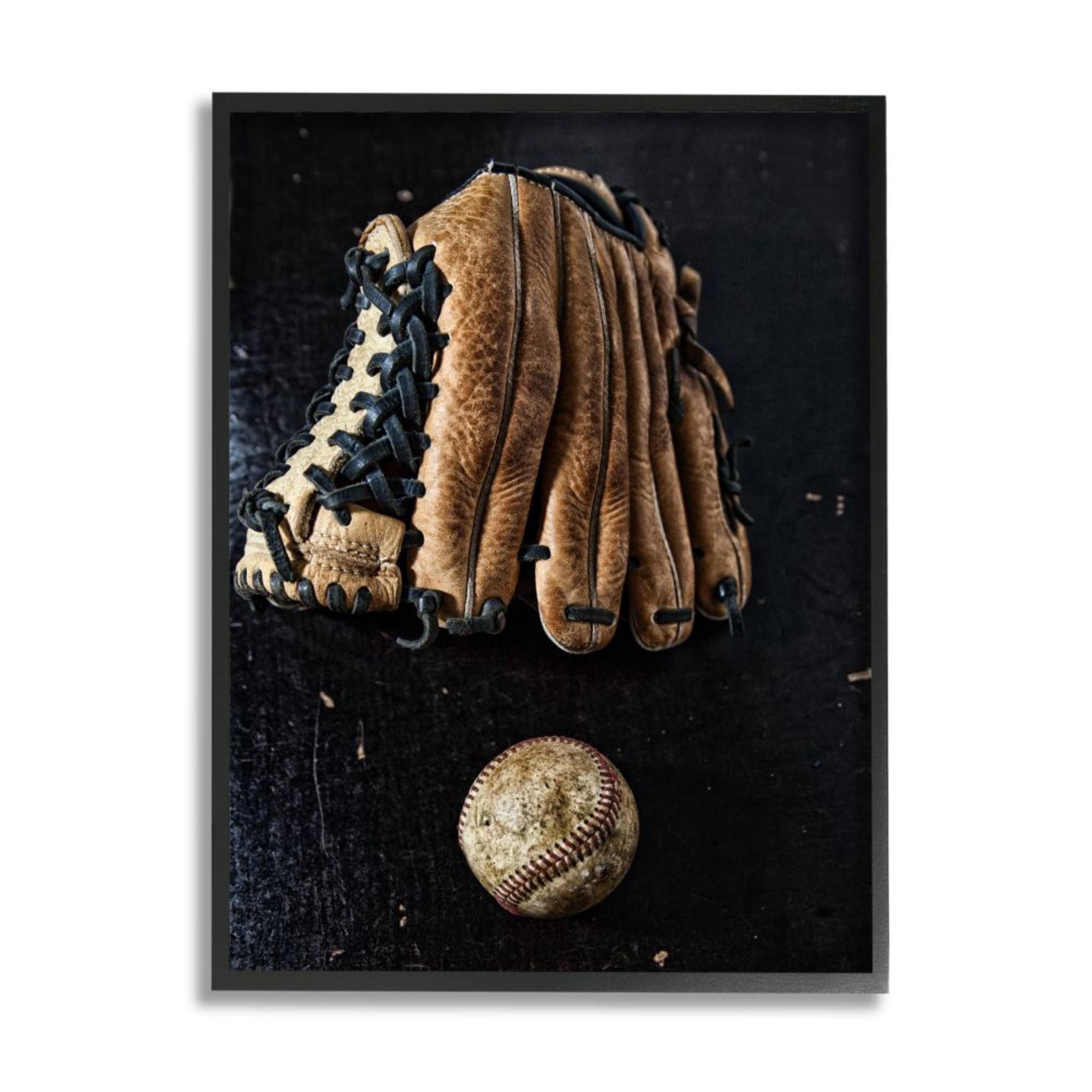 Stupell Industries Distressed Baseball and Glove over Black Design by Unsplash