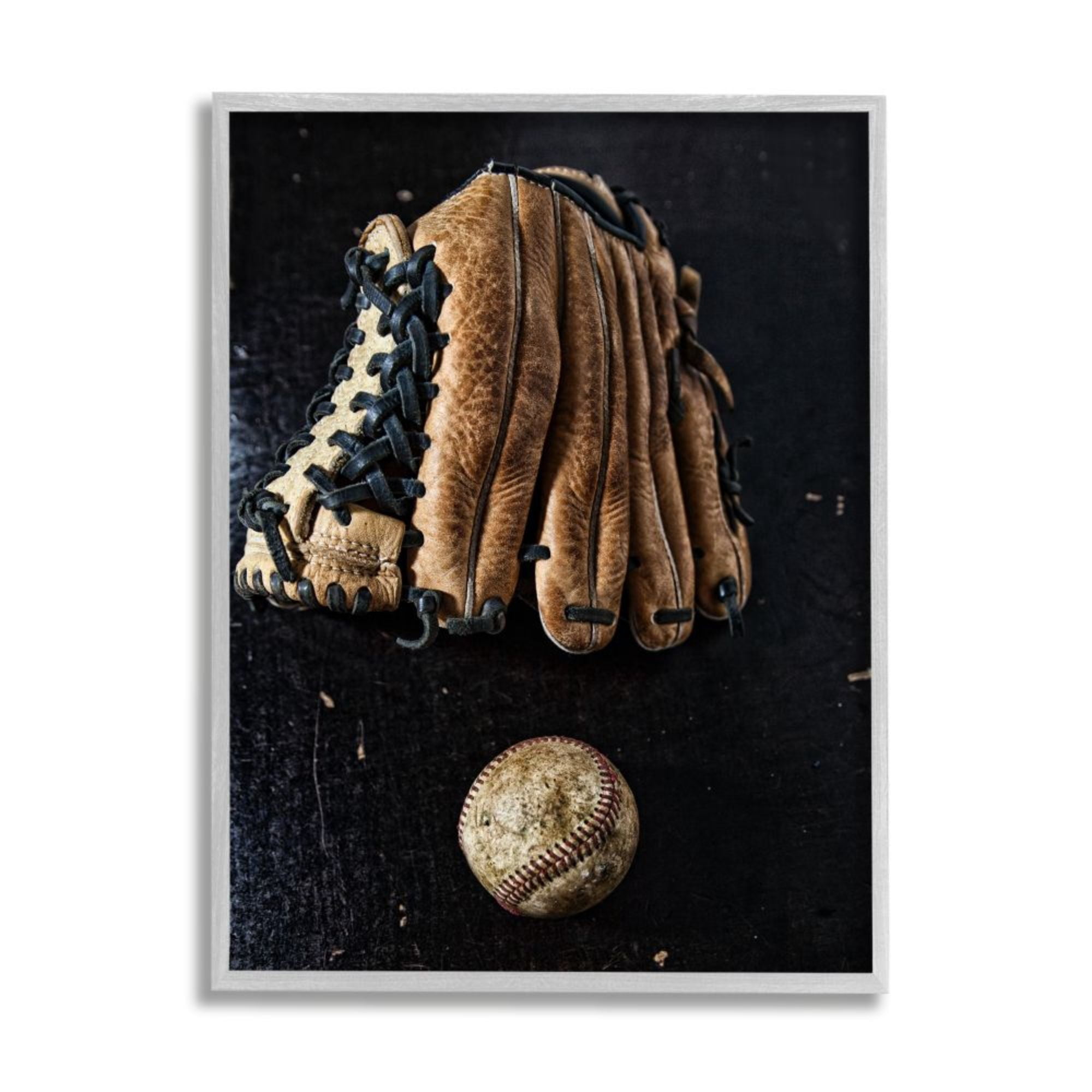 Stupell Industries Distressed Baseball and Glove over Black Design by Unsplash