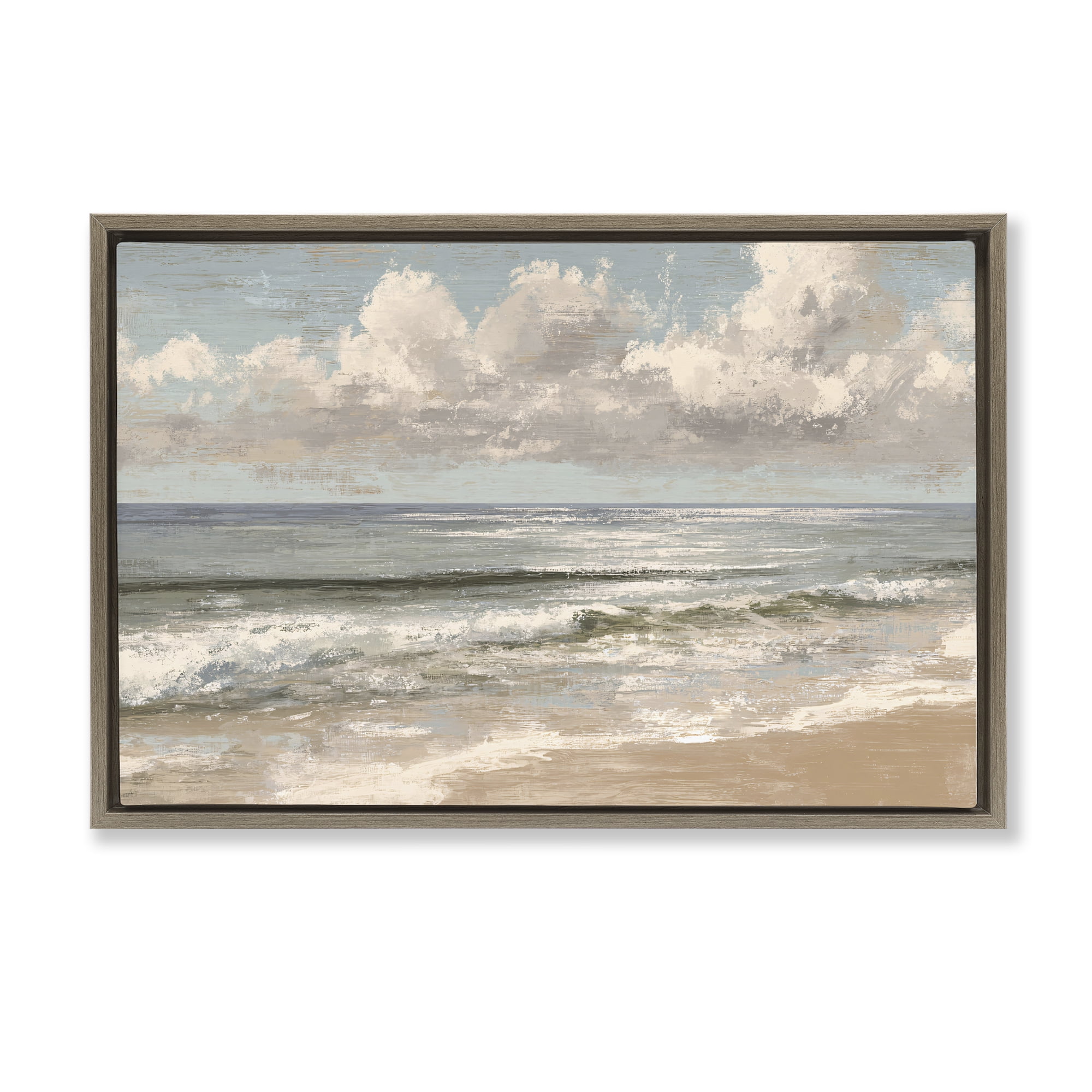 Stupell Industries Distressed Beach Horizon Brown Framed Floater Canvas Wall Art, design by Jacky Ngan