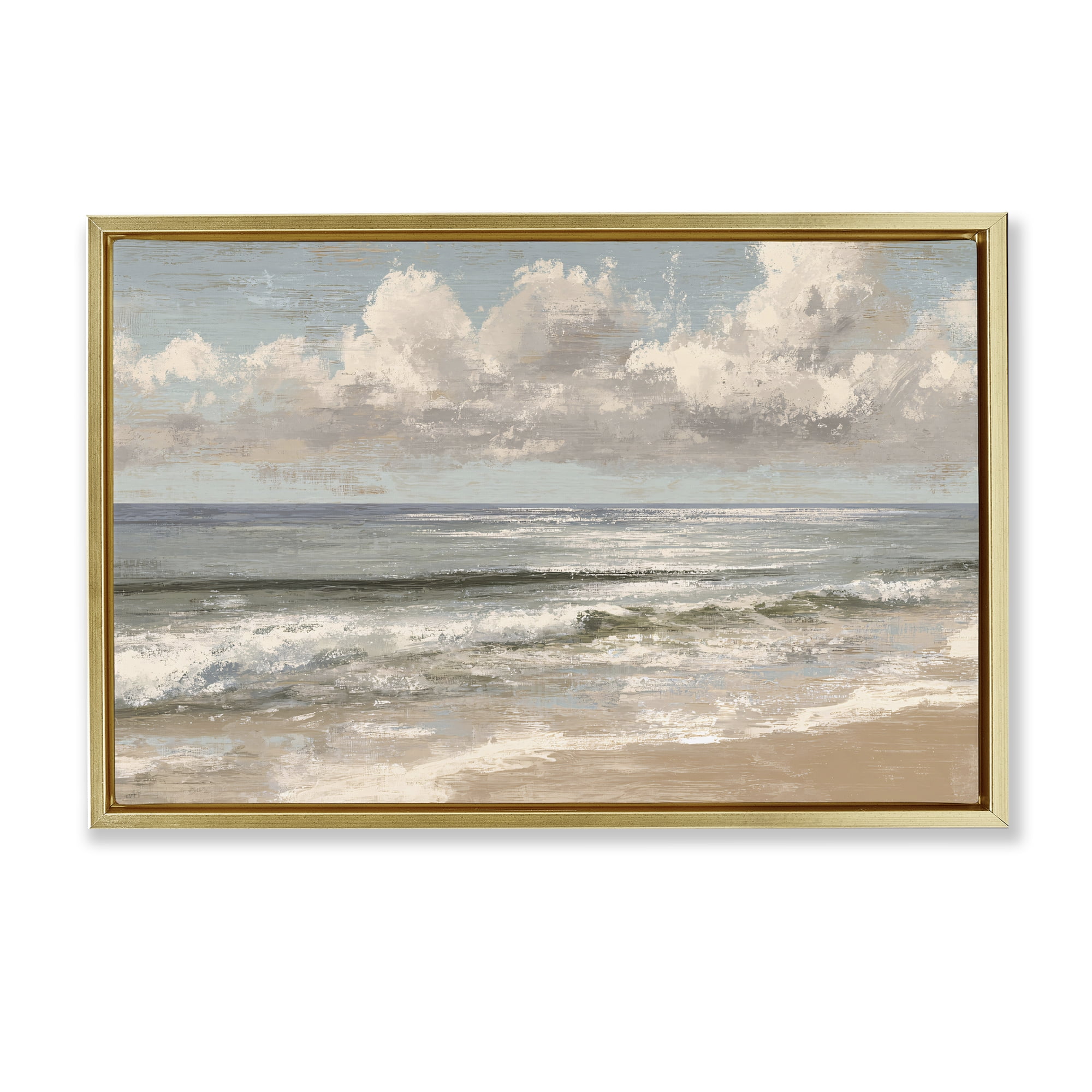 Stupell Industries Distressed Beach Horizon Gold Framed Floater Canvas Wall Art, design by Jacky Ngan