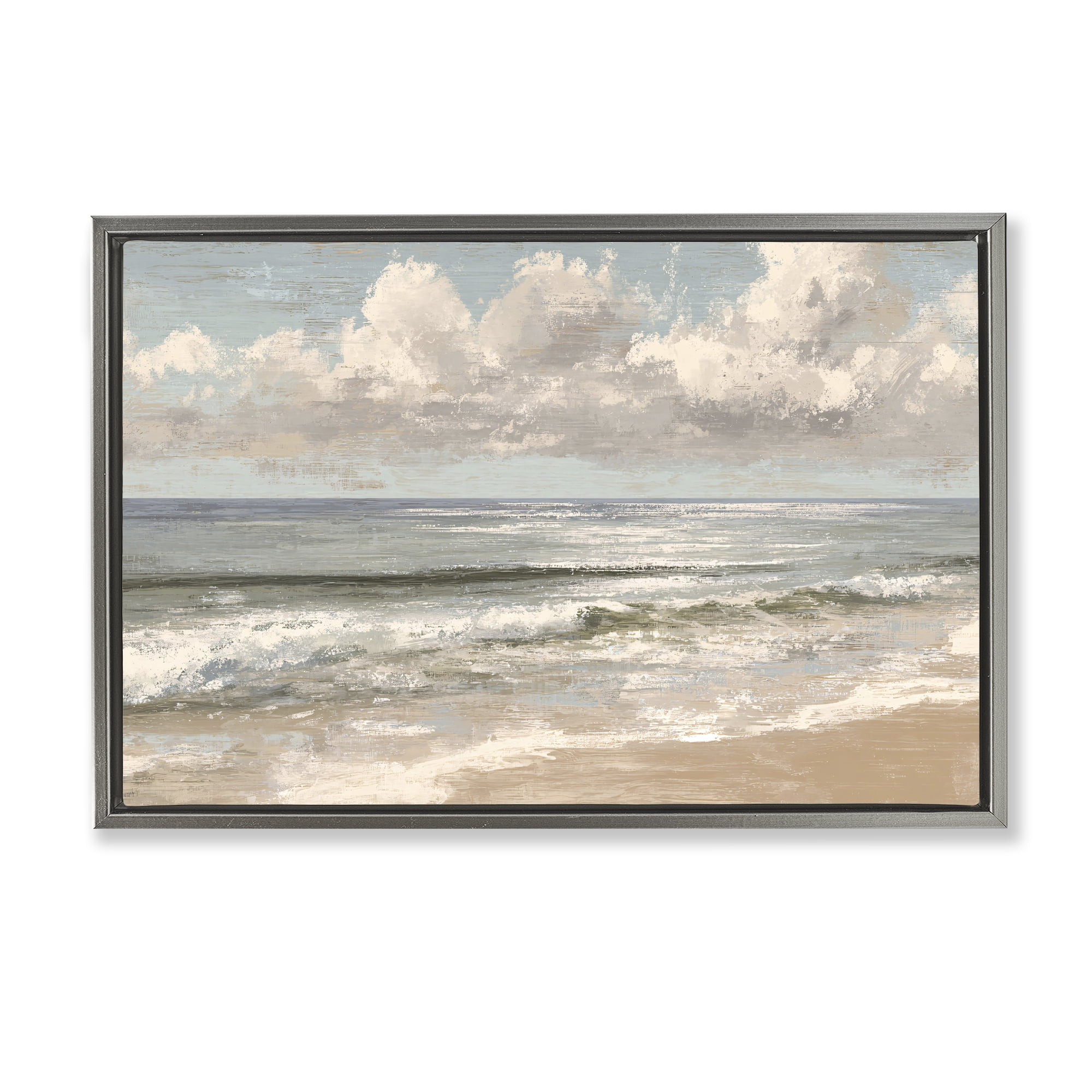 Stupell Industries Distressed Beach Horizon Gray Framed Floater Canvas Wall Art, design by Jacky Ngan