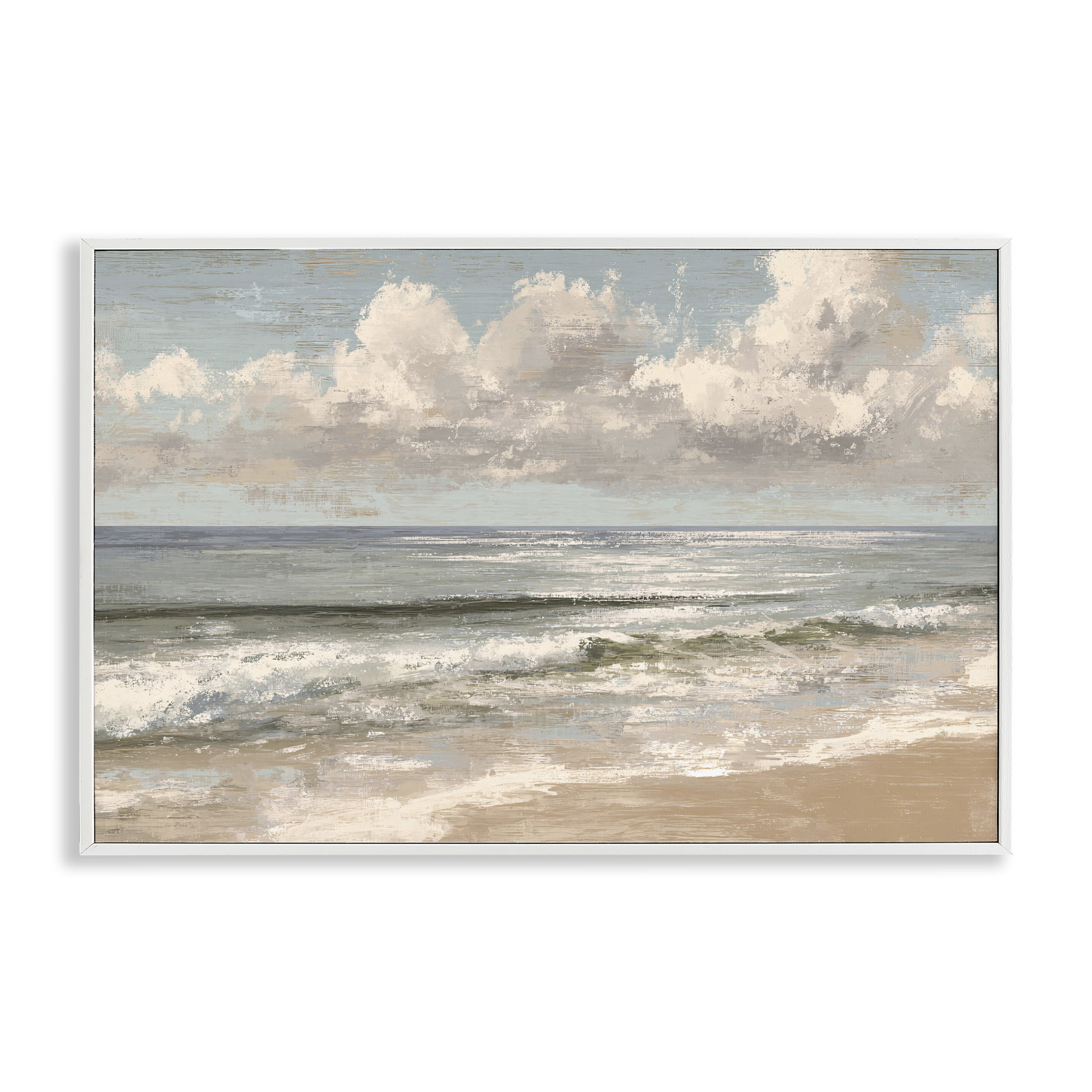 Stupell Industries Distressed Beach Horizon White Framed Giclee Art, design by Jacky Ngan