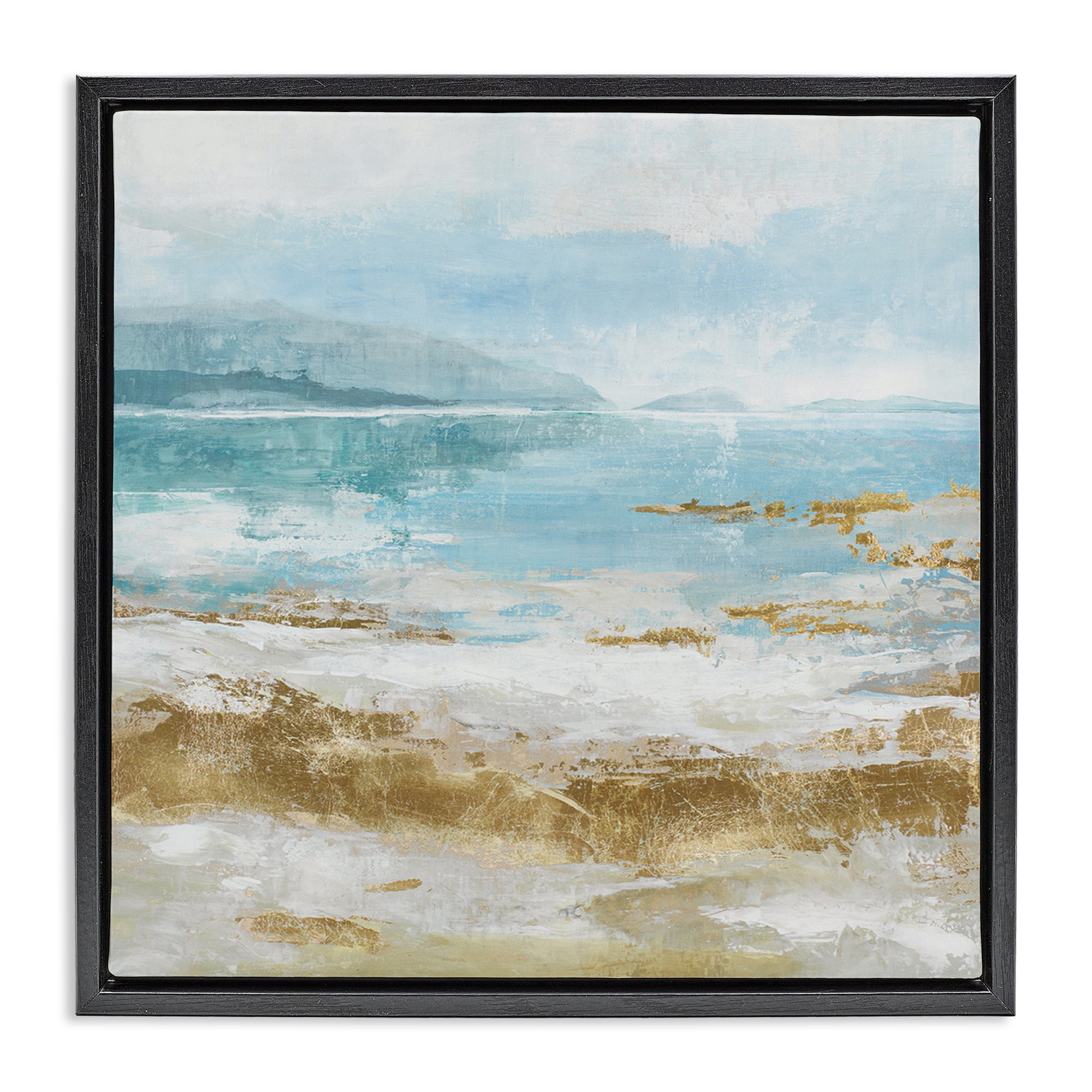 Stupell Industries Distressed Beach Landscape Coastal Painting Black Floater Framed Canvas Art Print Wall Art, 18 x 18