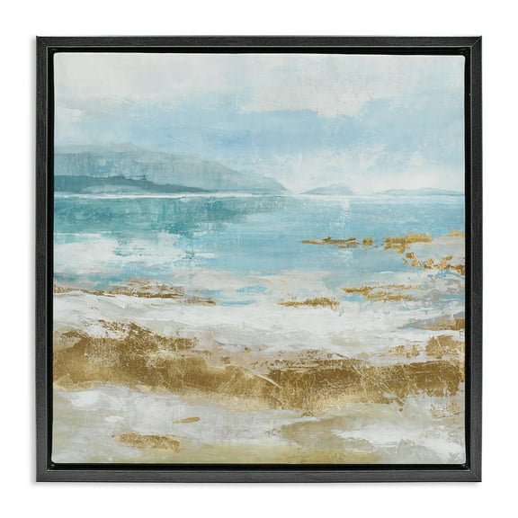 Stupell Industries Distressed Beach Landscape Coastal Painting Black Floater Framed Canvas Art Print Wall Art, 18 x 18