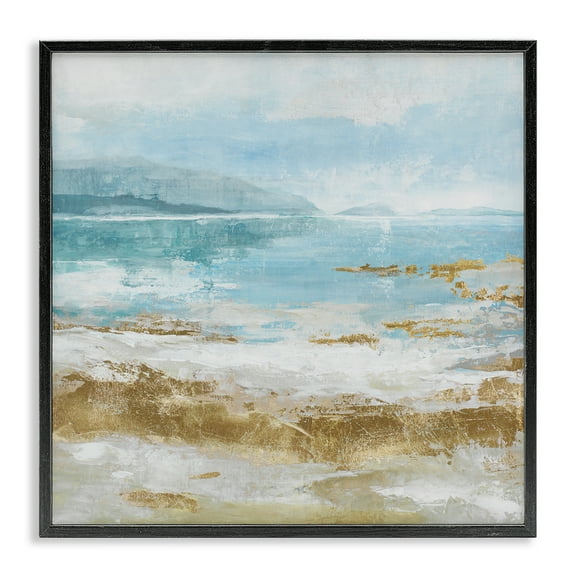 Stupell Industries Distressed Beach Landscape Coastal Painting Black Framed Art Print Wall Art, 12 x 12