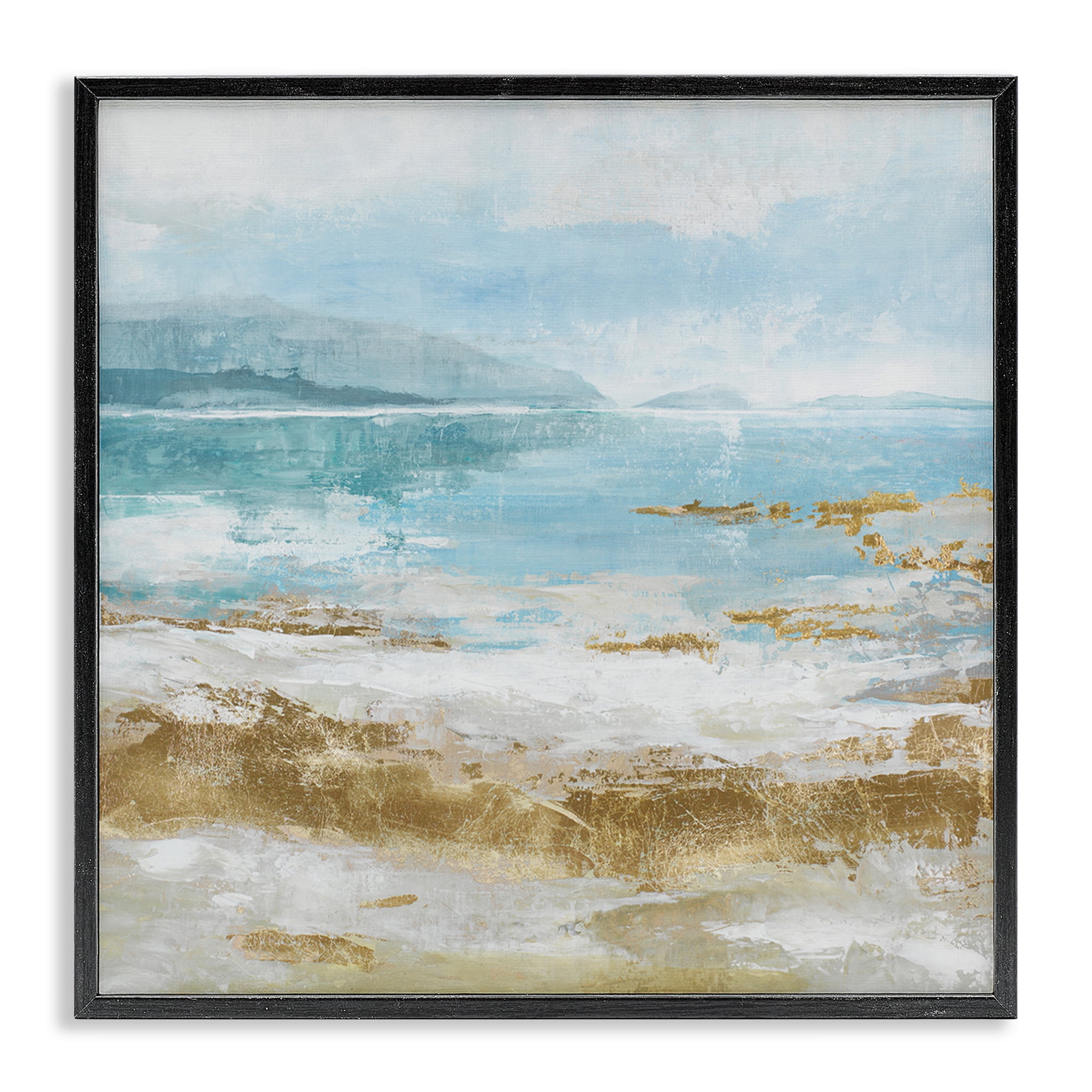 Stupell Industries Distressed Beach Landscape Coastal Painting Black Framed Art Print Wall Art, 24 x 24