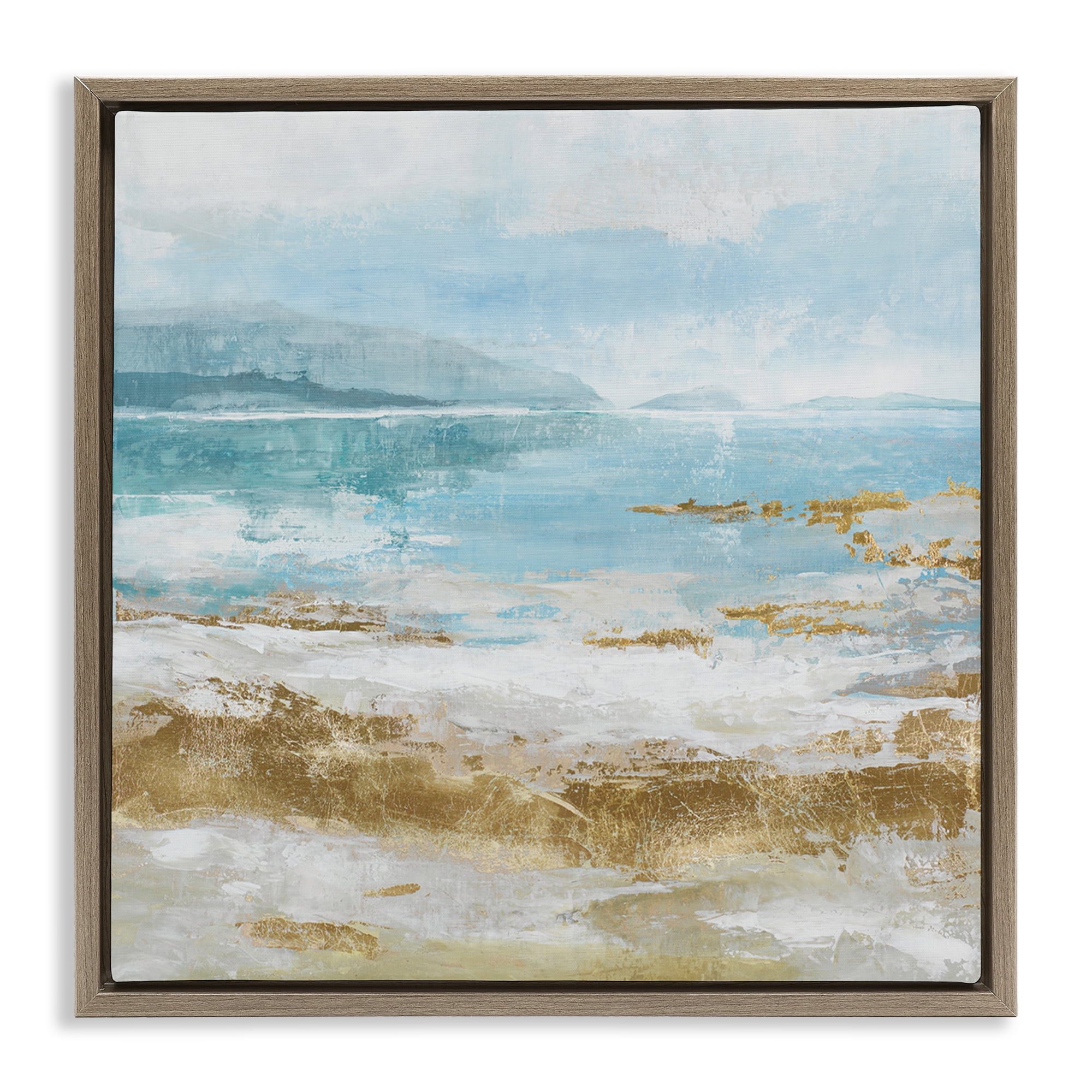 Stupell Industries Distressed Beach Landscape Coastal Painting Brown Floater Framed Canvas Art Print Wall Art, 25 x 25