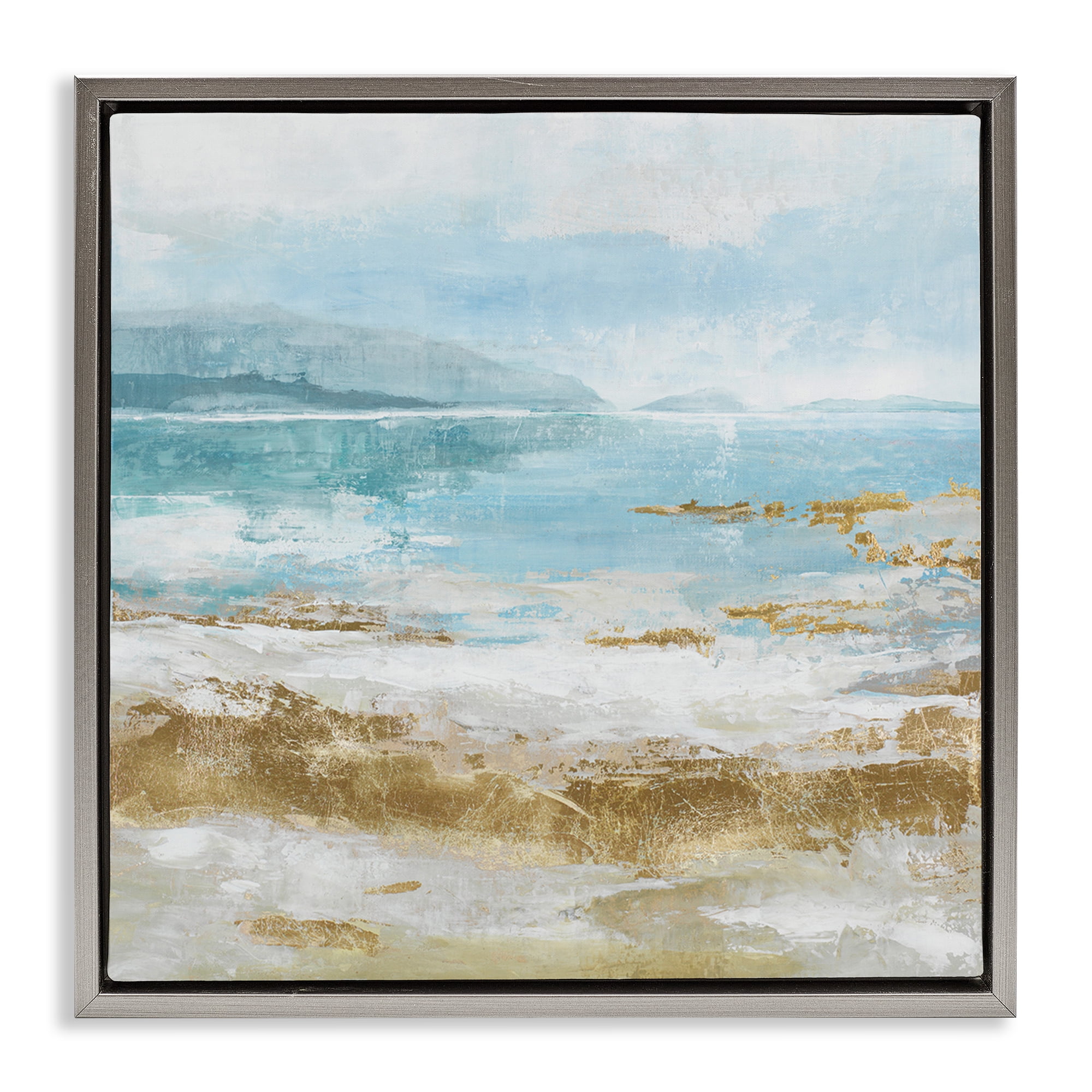 Stupell Industries Distressed Beach Landscape Coastal Painting Gray Floater Framed Canvas Art Print Wall Art, 18 x 18