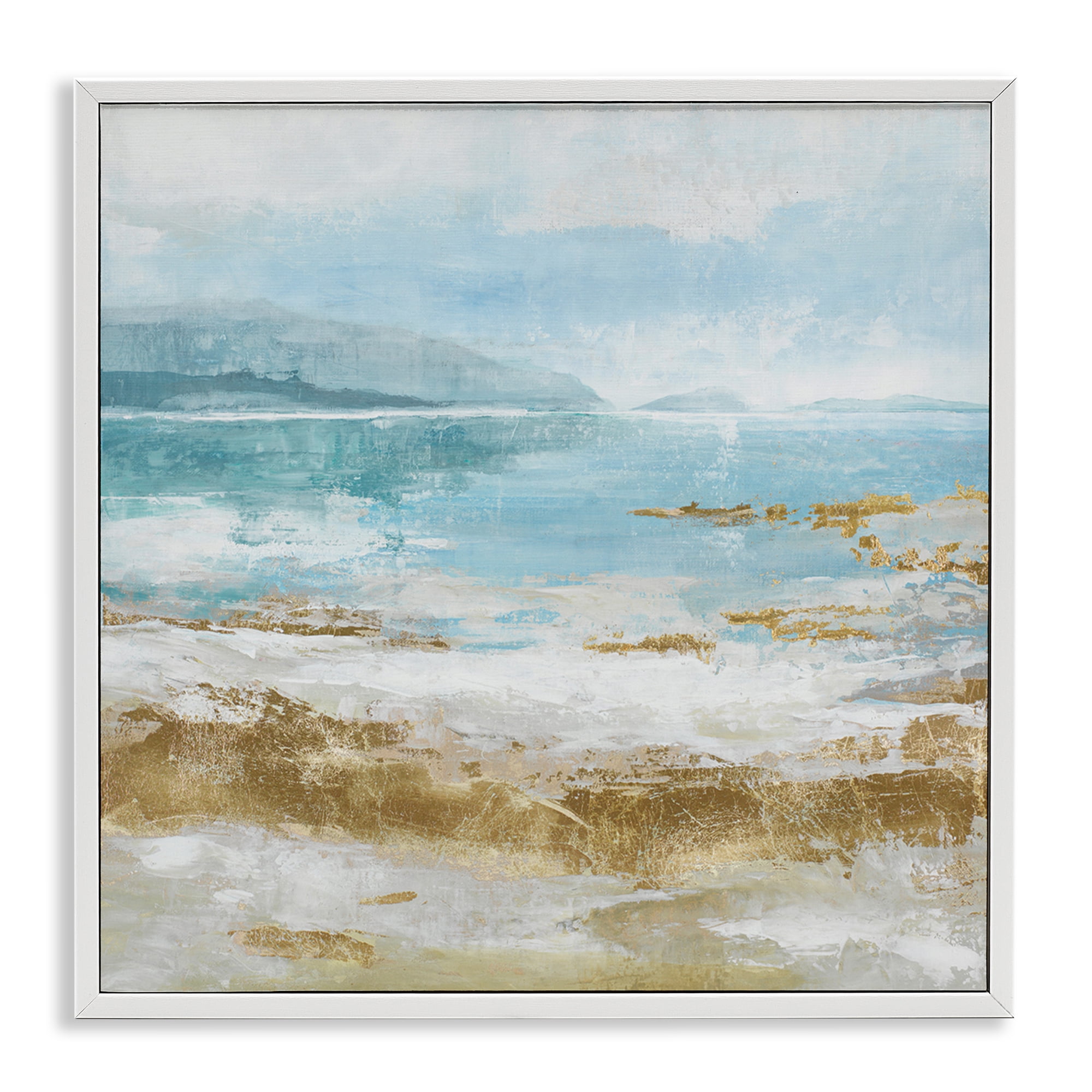 Stupell Industries Distressed Beach Landscape Coastal Painting White Framed Art Print Wall Art, 12 x 12