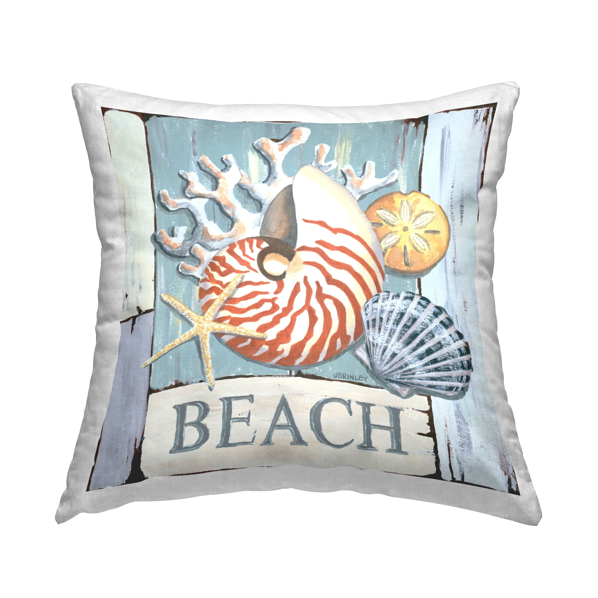 Stupell Industries Distressed Beach Shells Decorative Printed Throw Pillow Design by Jennifer Brinley.