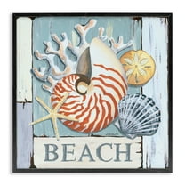 Stupell Industries Distressed Beach Shells Nautical & Beach Painting Black Framed Art Print Wall Art, 12 x 12