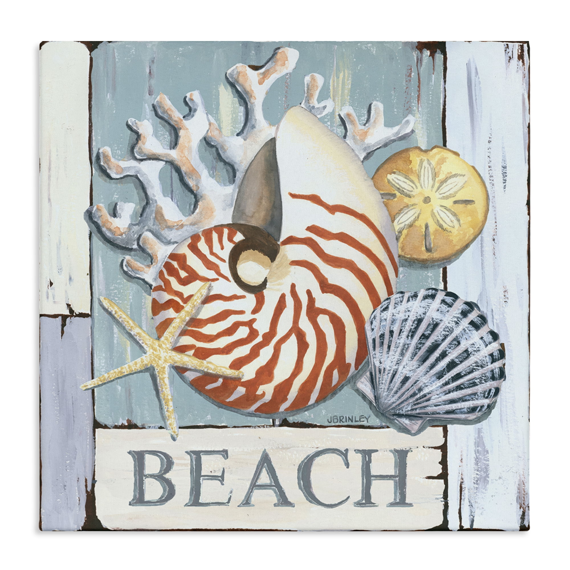 Stupell Industries Distressed Beach Shells Nautical & Beach Painting Wrapped Canvas Art Print Wall Art, 30 x 30