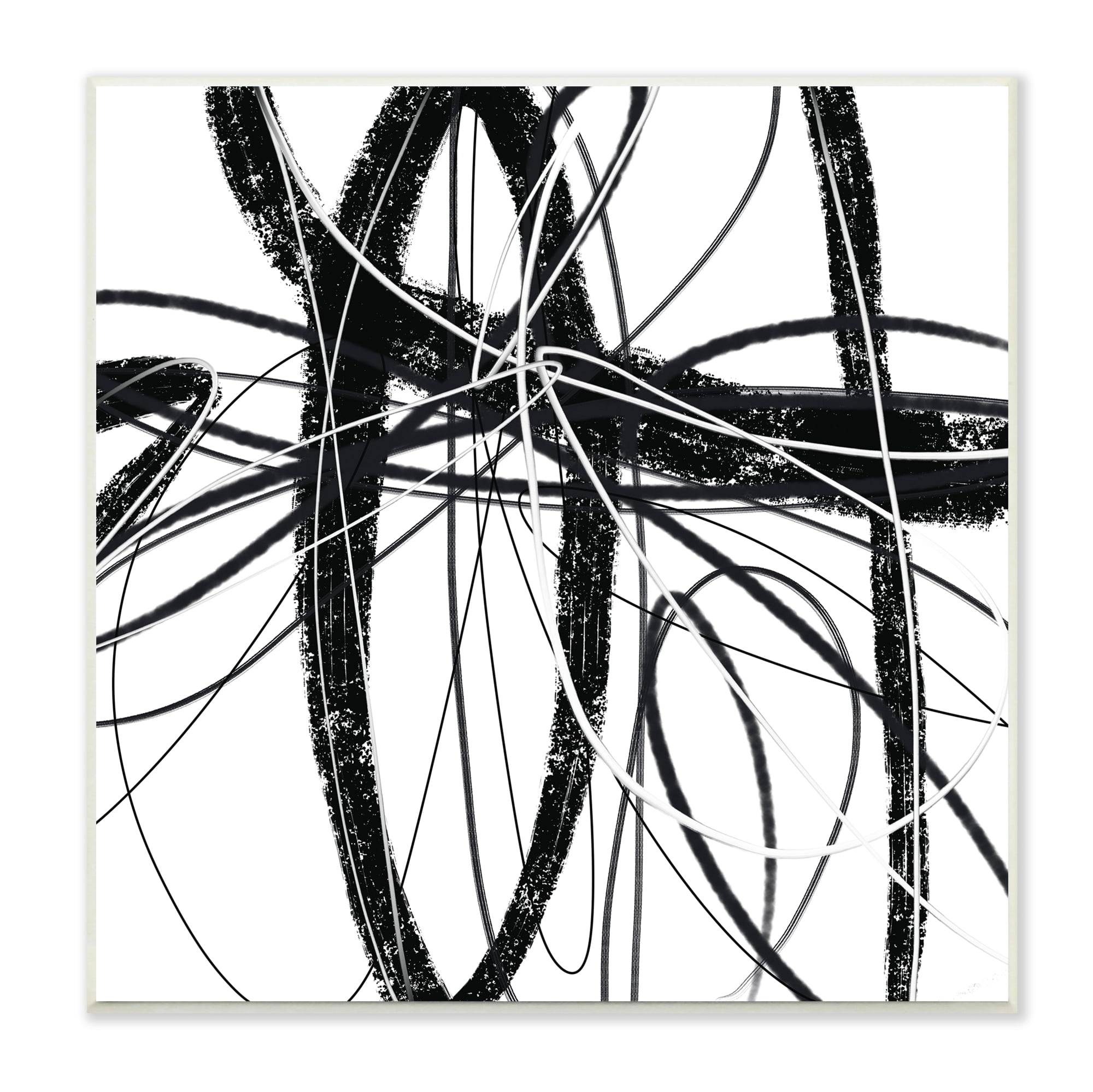 Stupell Industries Distressed Black Fluid White Lines Abstract Pattern, 12 x 12, Designed by Lisa Ridgers
