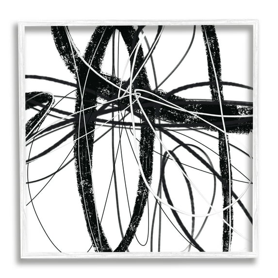 Stupell Industries Distressed Black Fluid White Lines Abstract Pattern, 24 x 24, Designed by Lisa Ridgers