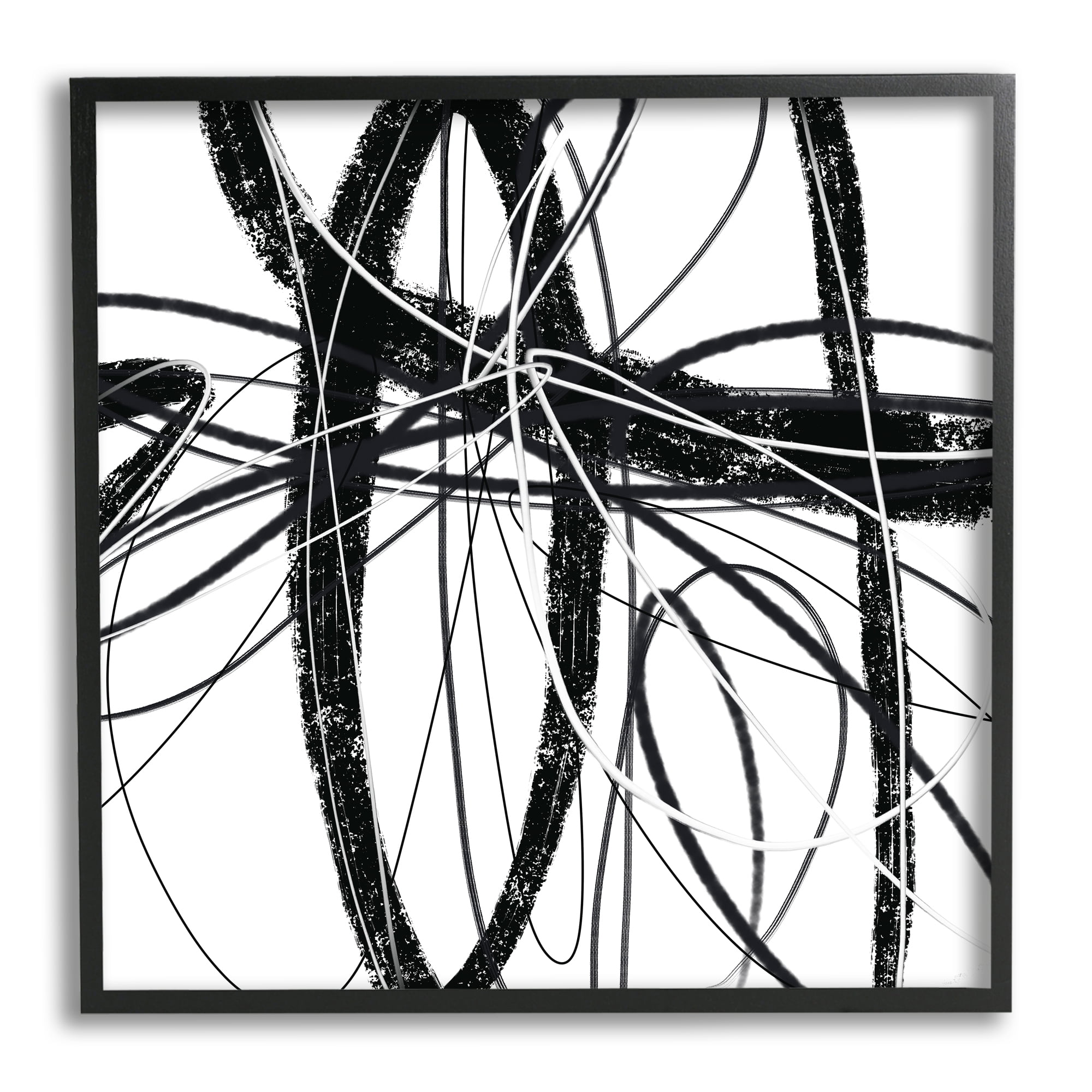 Stupell Industries Distressed Black Fluid White Lines Abstract Pattern, 24 x 24, Designed by Lisa Ridgers