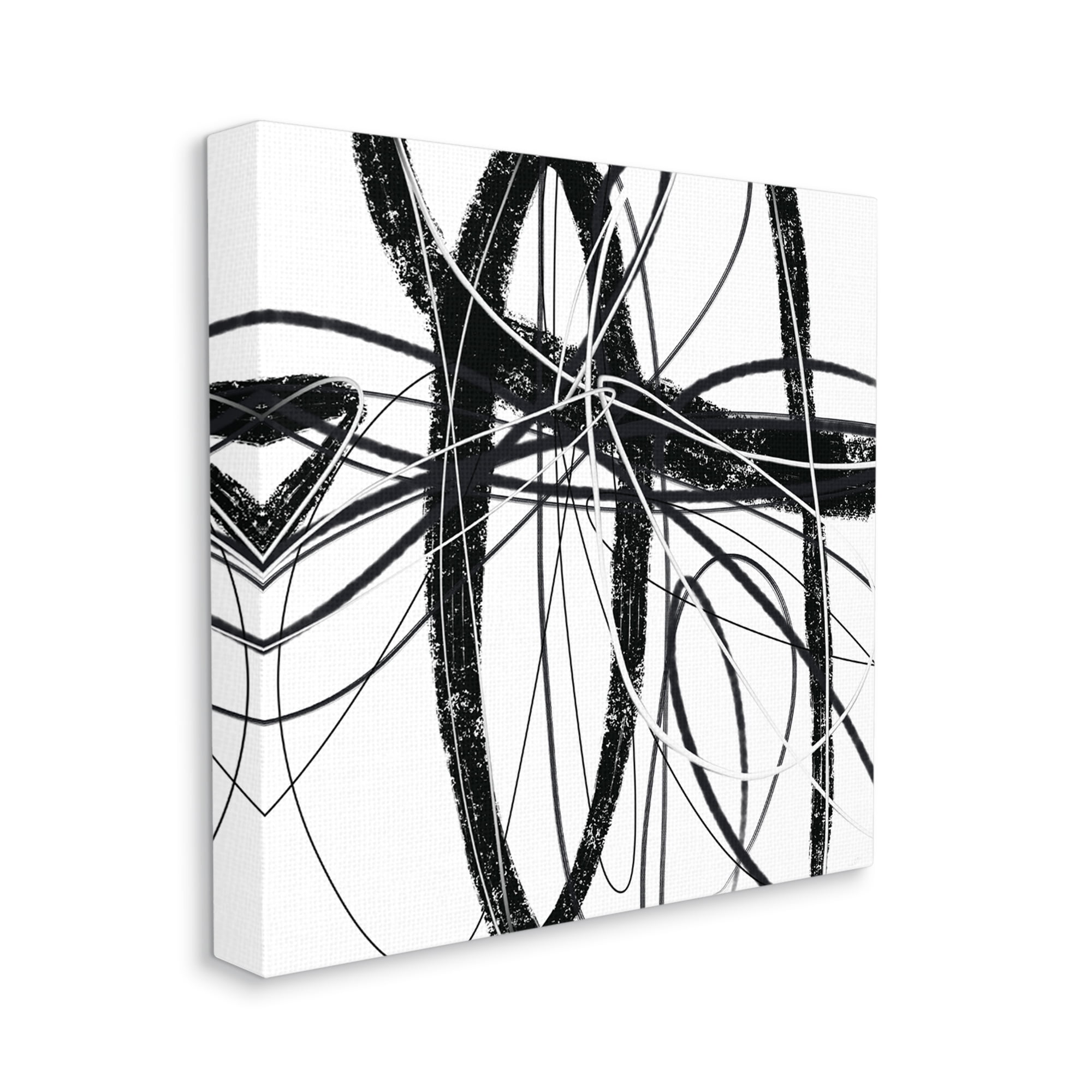 Stupell Industries Distressed Black Fluid White Lines Abstract Pattern, 36 x 36, Designed by Lisa Ridgers