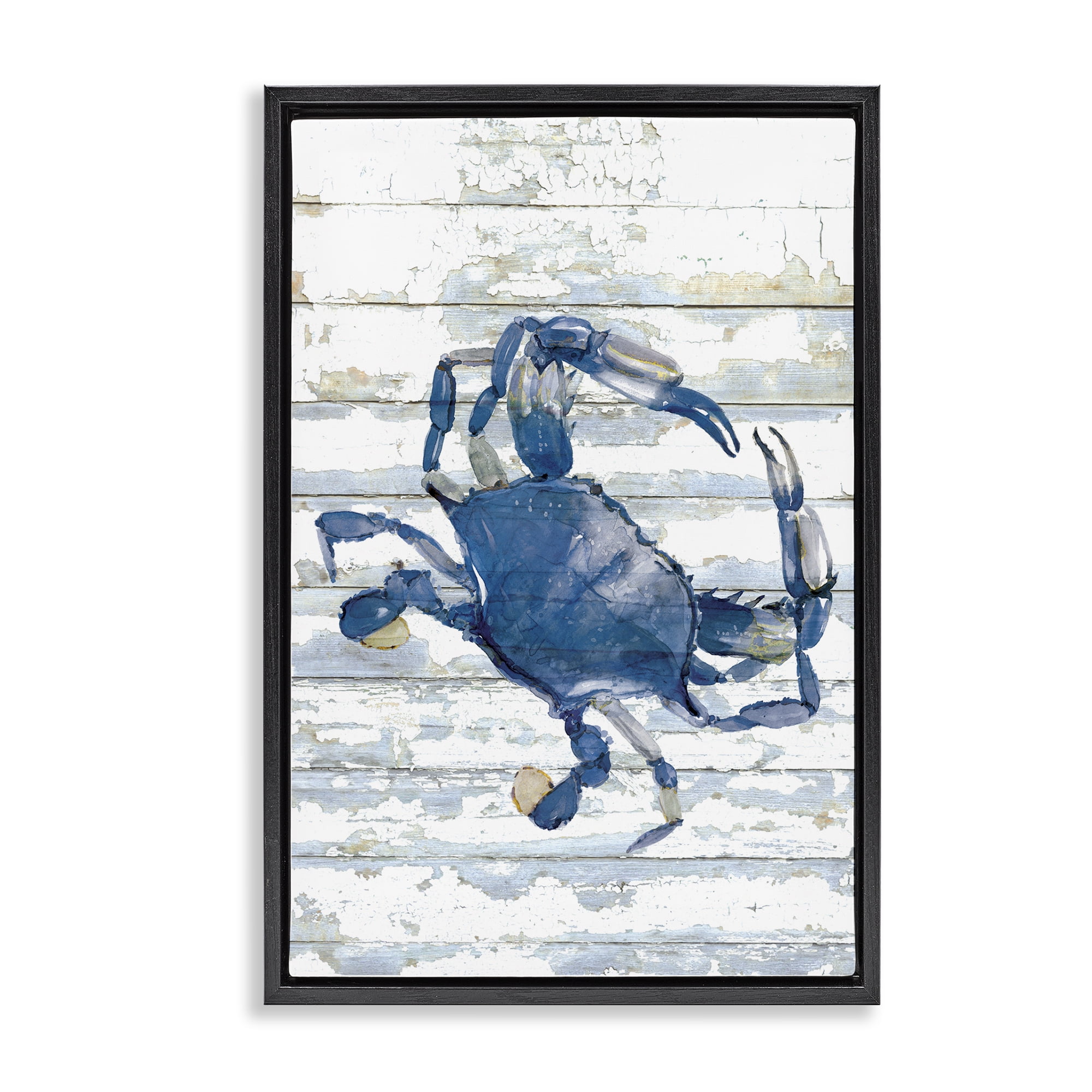 Stupell Industries Distressed Blue Ocean Crab Animals Painting Black Floater Framed Canvas Art Print Wall Art, 17 x 25
