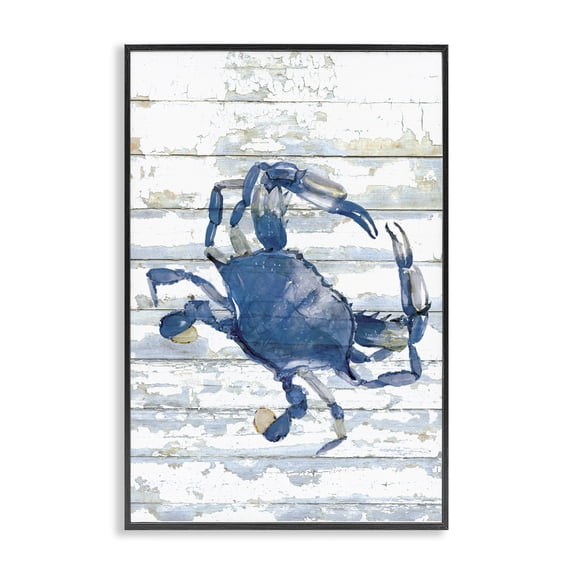 Stupell Industries Shabby Chic Distressed Blue Ocean Crab Black Framed Giclee Art, 12 x 18, by Jessie Perry