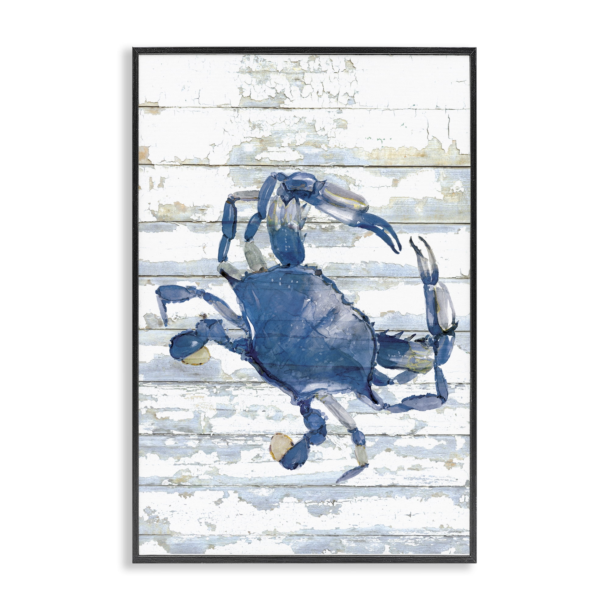 Stupell Industries Distressed Blue Ocean Crab Animals Painting Black Framed Art Print Wall Art, 16 x 24