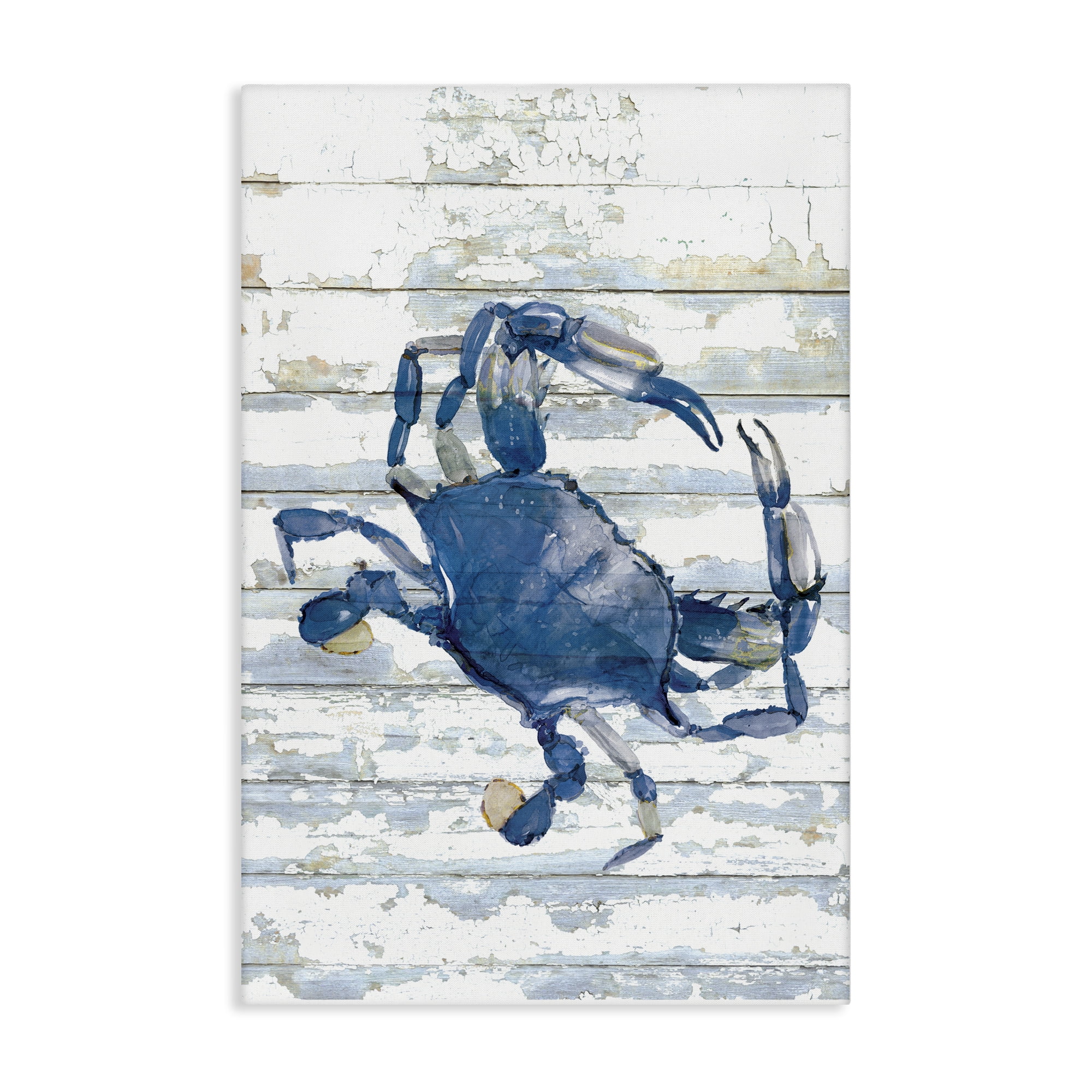 Stupell Industries Distressed Blue Ocean Crab Animals Painting Wrapped Canvas Art Print Wall Art, 20 x 30