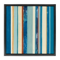 Stupell Industries Distressed Blue Stripes Abstract Painting Black Floater Framed Canvas Art Print Wall Art, 18 x 18