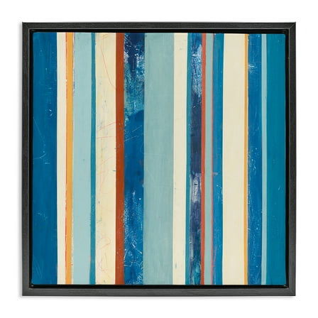 Stupell Industries Distressed Blue Stripes Abstract Painting Black Floater Framed Canvas Art Print Wall Art, 18 x 18