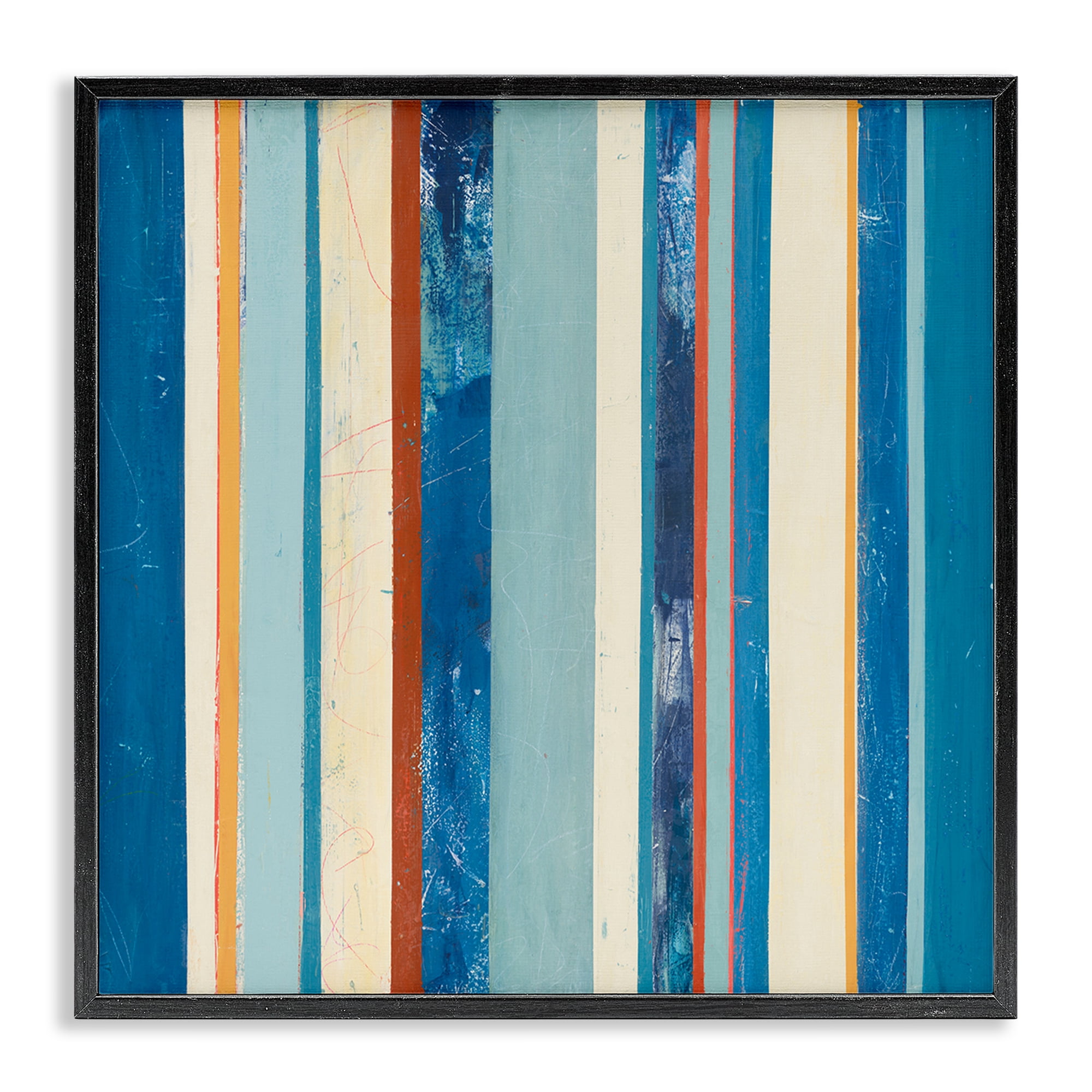 Stupell Industries Distressed Blue Stripes Abstract Painting Black Framed Art Print Wall Art, 17 x 17