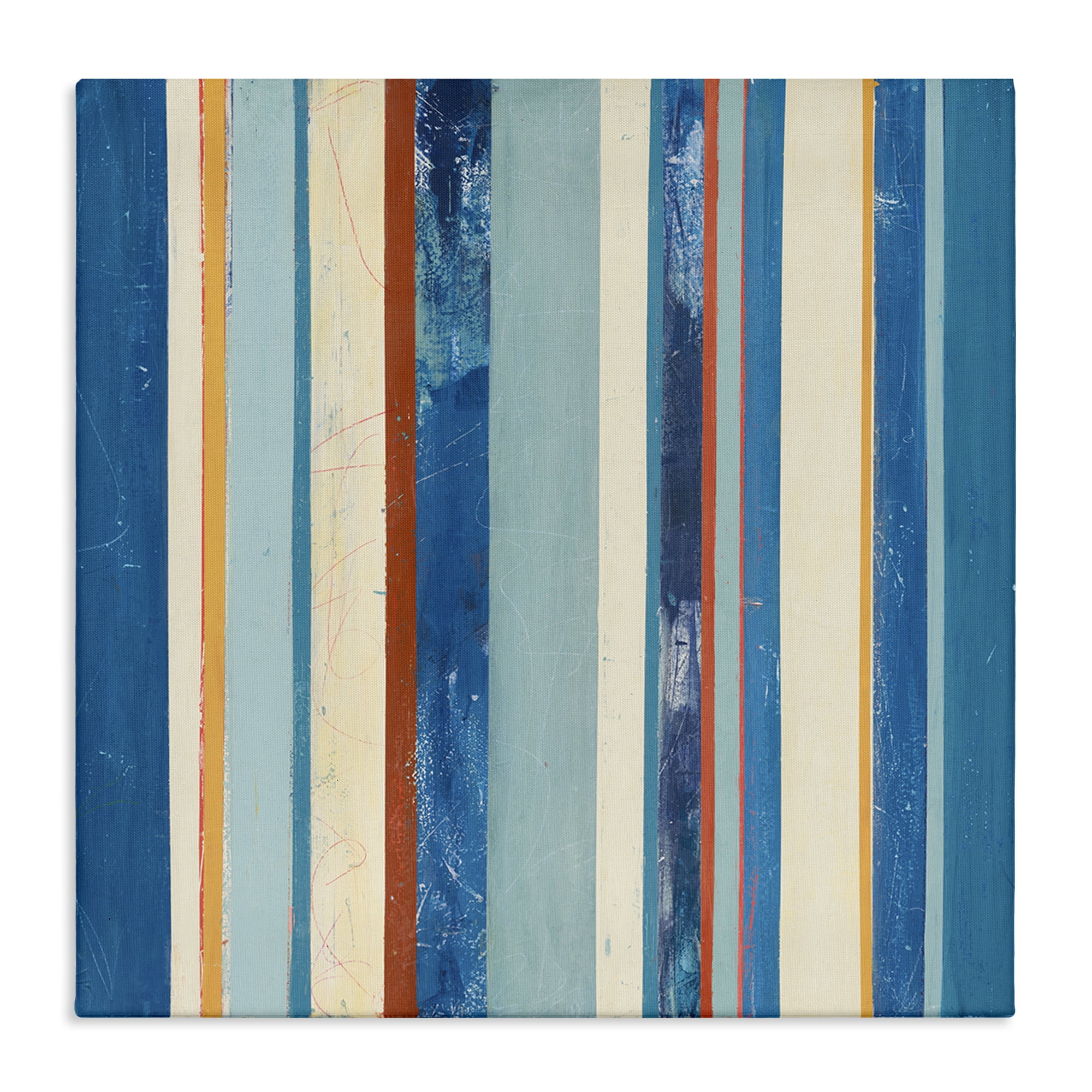 Distressed Blue and Beige Stripes Abstract Canvas Art, 30 x 30