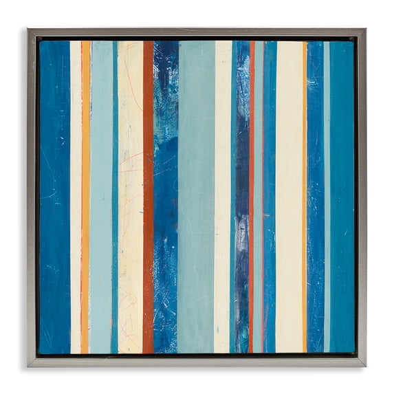Stupell Industries Modern Distressed Blue Stripes Gray Floating Frame Canvas Art, 25 x 25, by Pippin Schupbach