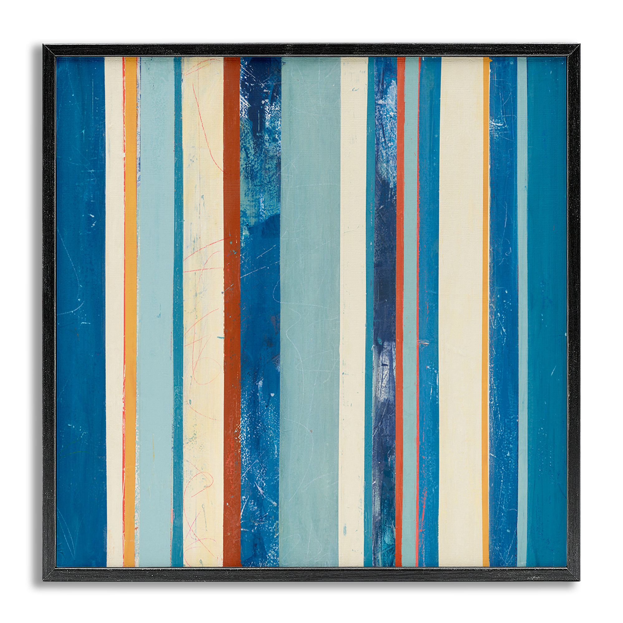 Stupell Industries Distressed Blue Stripes Abstract Painting Gray Framed Art Print Wall Art, 24 x 24
