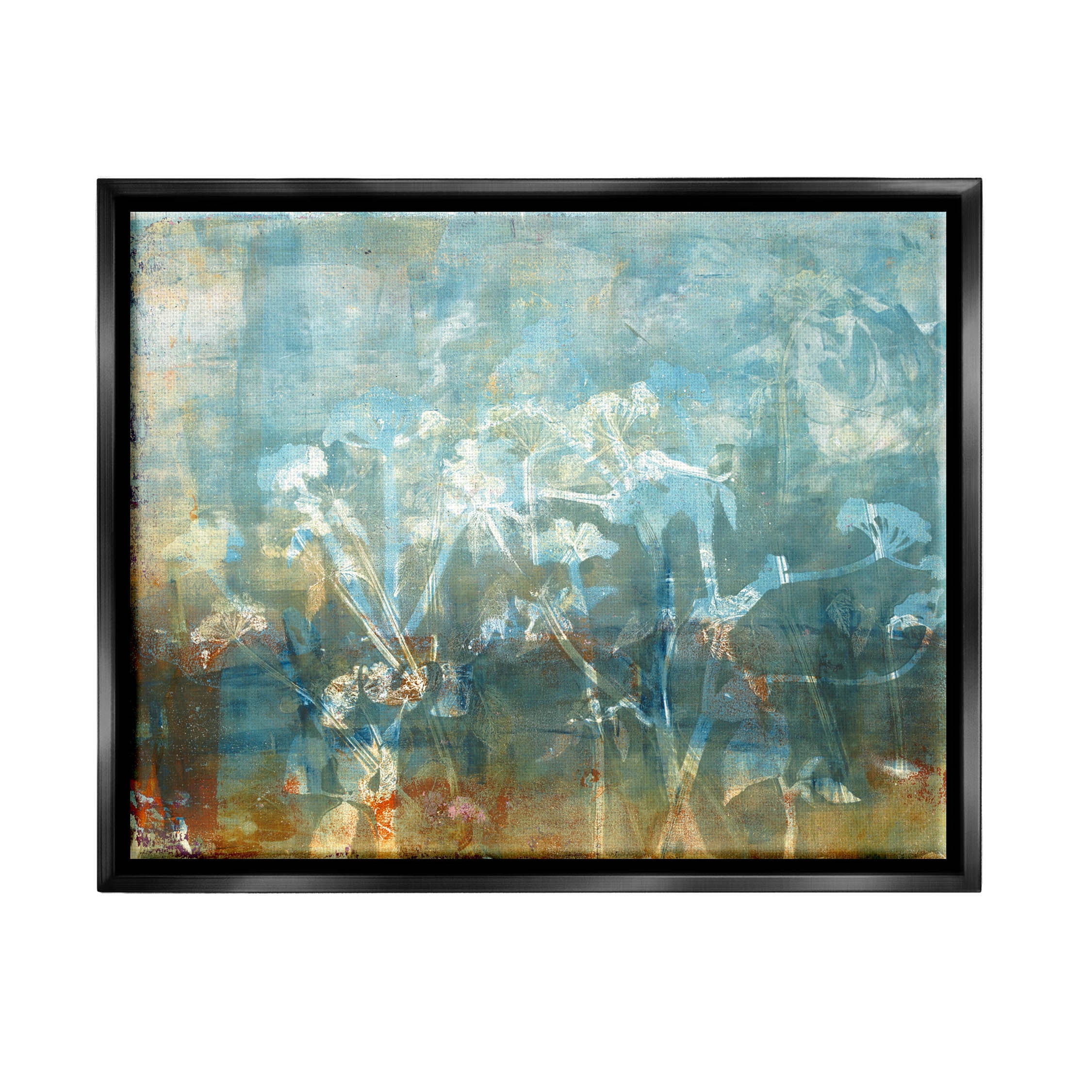Stupell Industries Distressed Botanical Overlay Collage Graphic Art Jet Black Floating Framed Canvas Print Wall Art, Design by Liz St. Andre