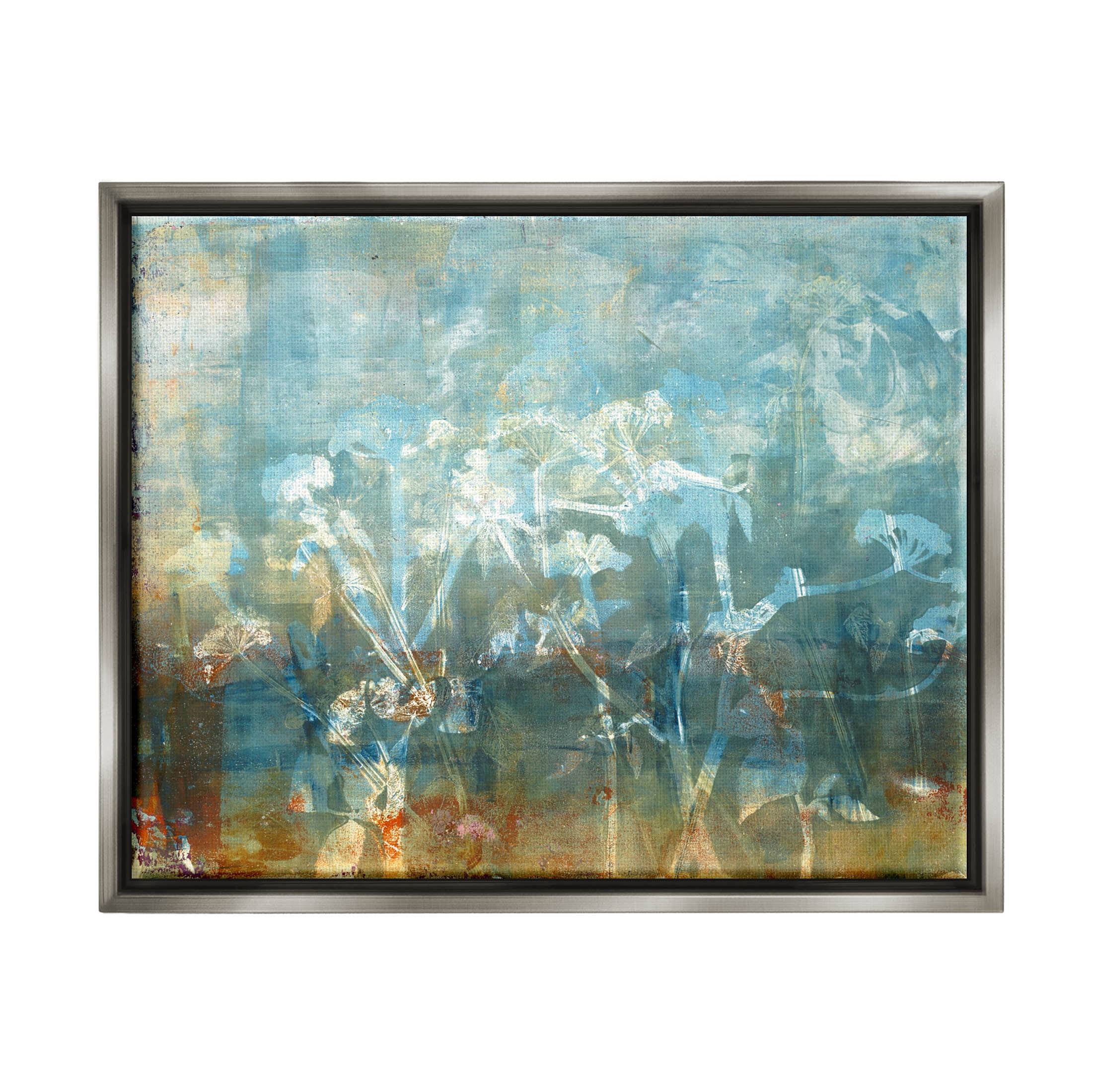 Stupell Industries Distressed Botanical Overlay Collage Graphic Art Luster Gray Floating Framed Canvas Print Wall Art, Design by Liz St. Andre
