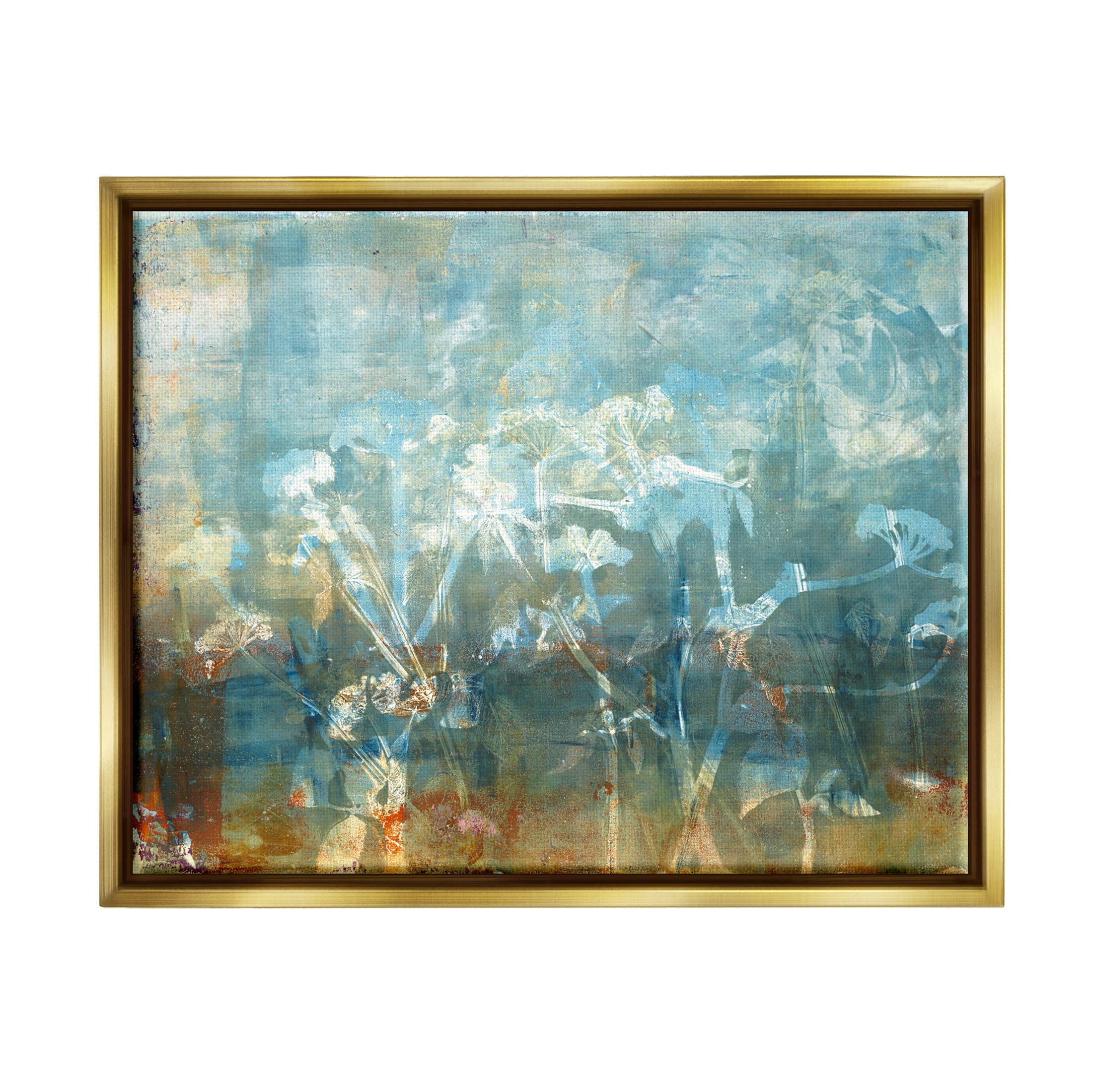 Stupell Industries Distressed Botanical Overlay Collage Graphic Art Metallic Gold Floating Framed Canvas Print Wall Art, Design by Liz St. Andre