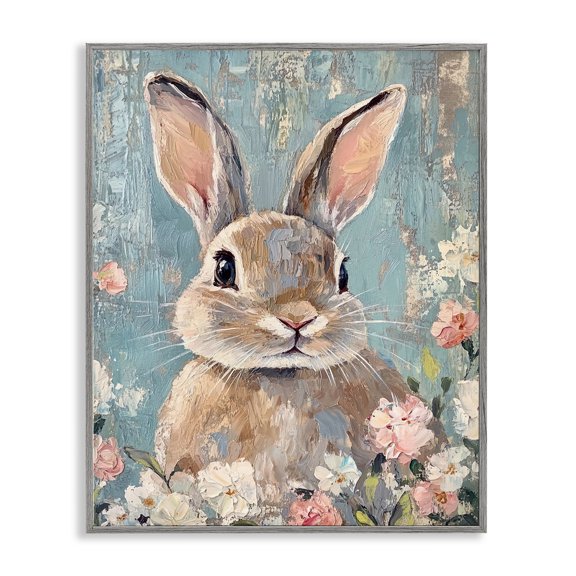 Stupell Industries Distressed Bunny Portrait Gray Framed Giclee Art design by Franklyn Gregory, 30 x 24