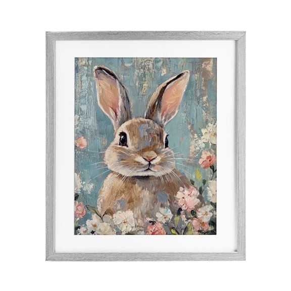 Stupell Industries Distressed Bunny Portrait Gray Framed Print Under Glass design by Franklyn Gregory, 21 x 17