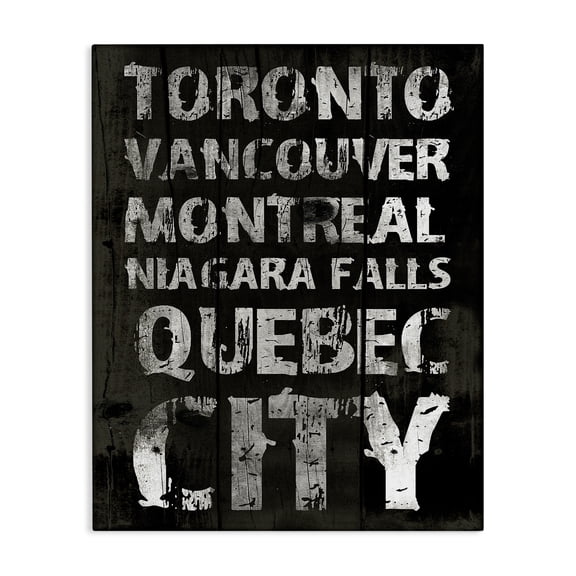 Stupell Industries Rustic Lodge Distressed Canadian Cities B&W Typography Canvas Art, 24 x 30, by Jace Grey