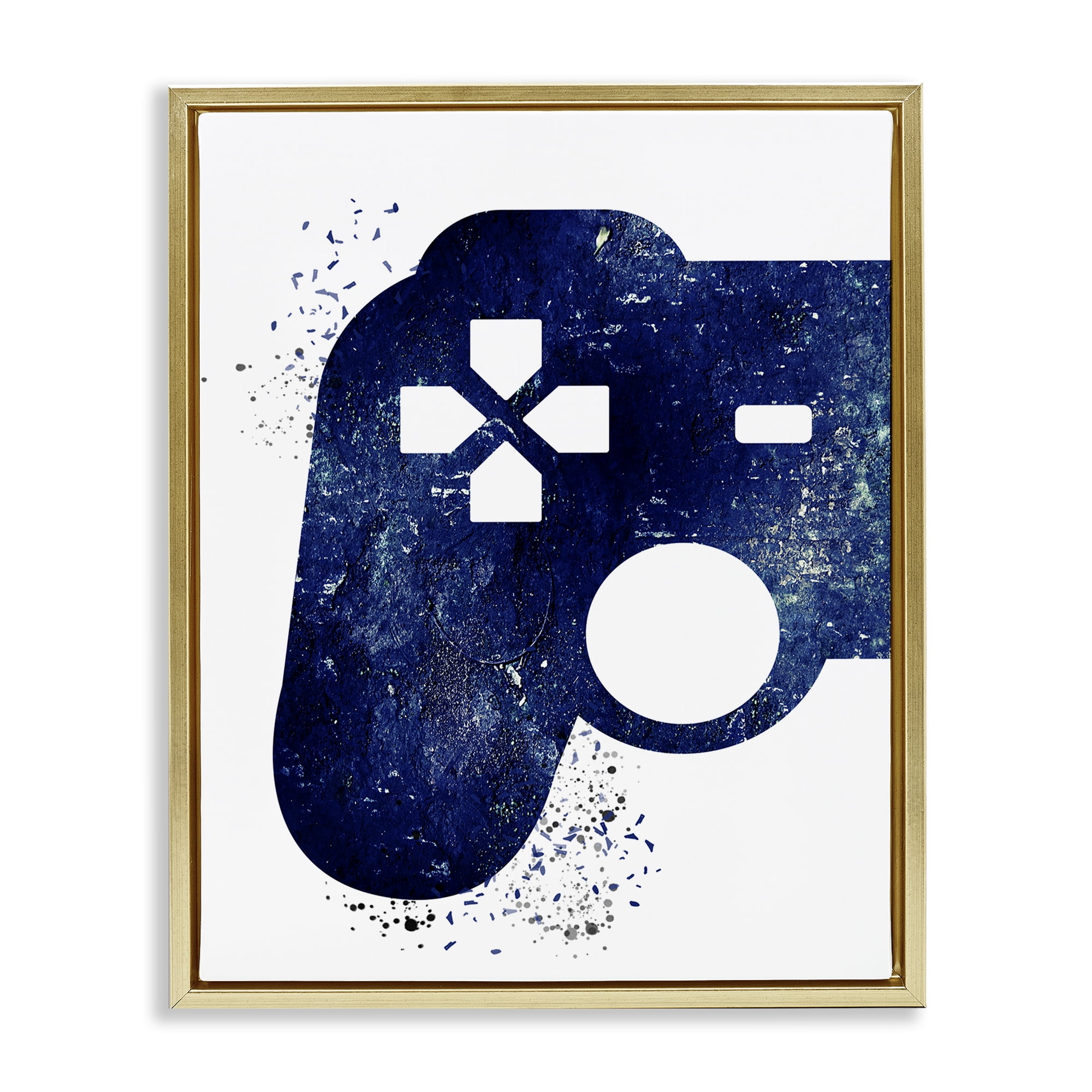 Stupell Industries Distressed Controller Outline Entertainment Painting Gold Floater Framed Canvas Art Print Wall Art, 17 x 21