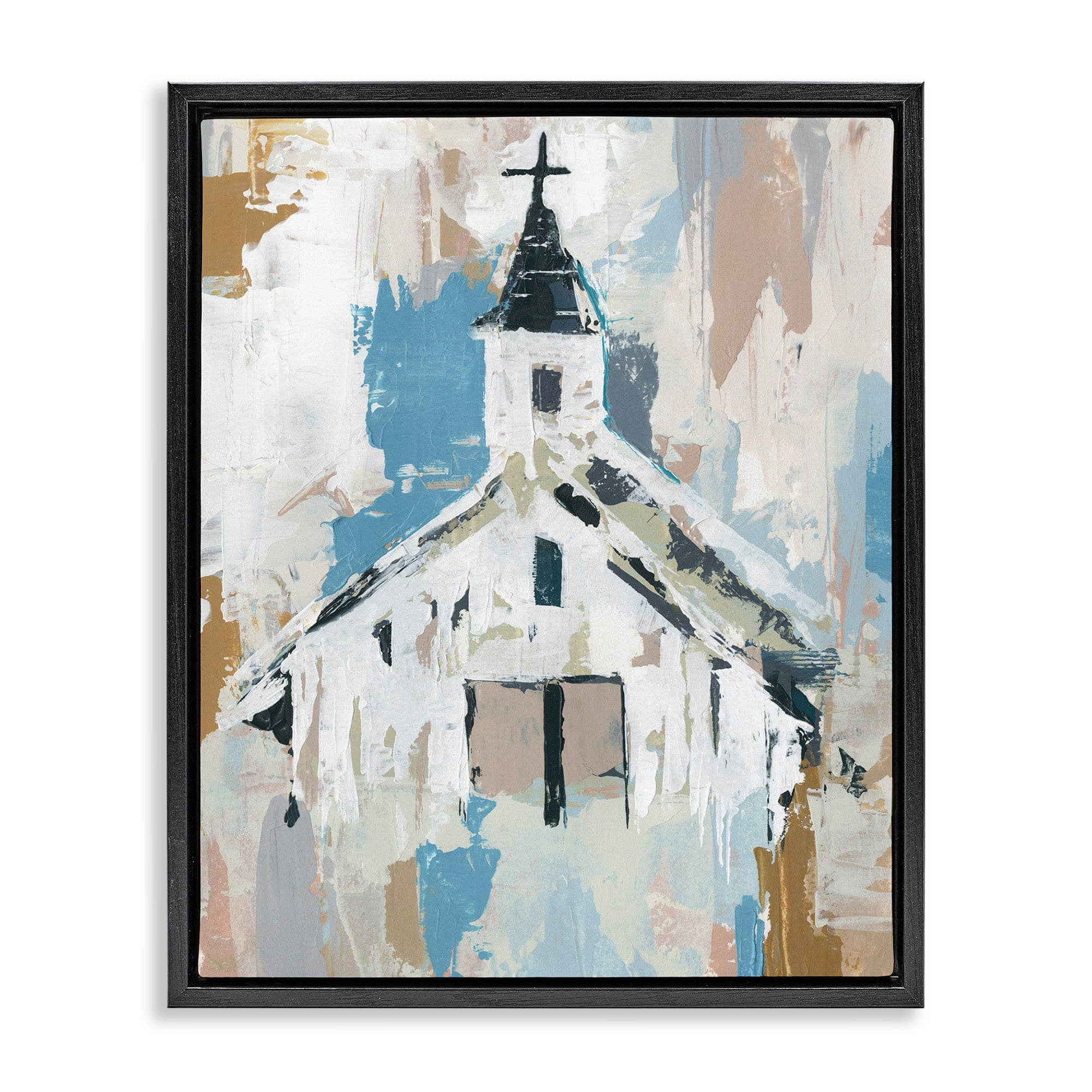 Stupell Industries Distressed Country Church House Abstract Pattern Jet Black Framed Floating Canvas Wall Art, 24x30, by Annie Warren
