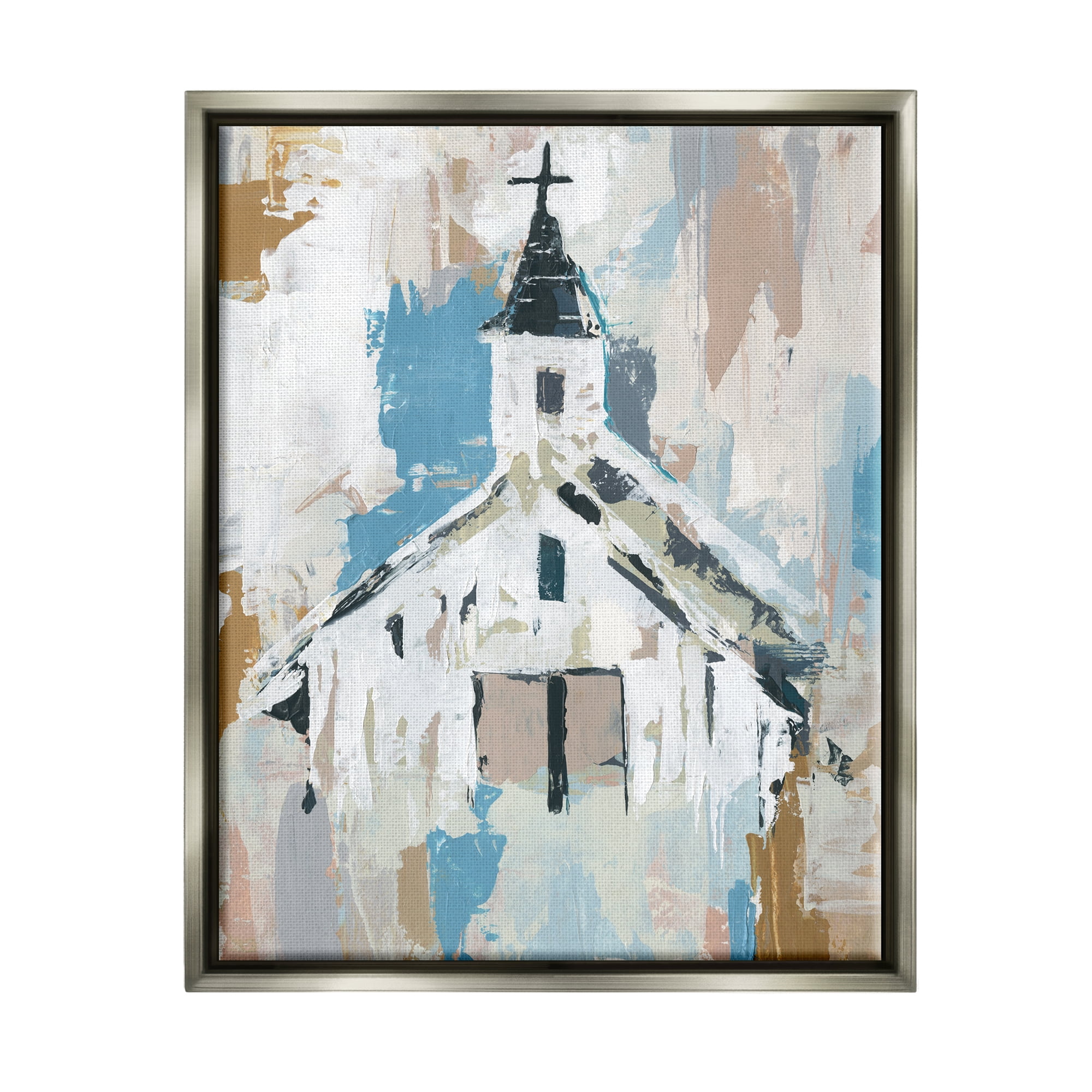 Stupell Industries Distressed Country Church House Abstract Pattern Luster Gray Framed Floating Canvas Wall Art, 24x30, by Annie Warren