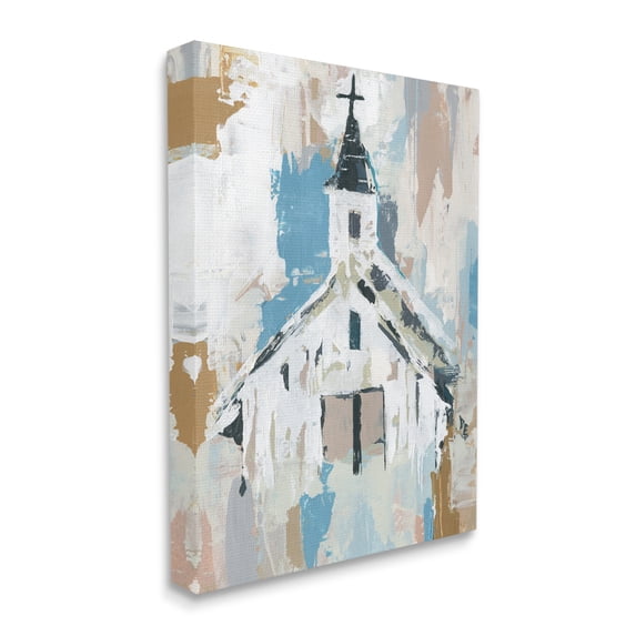 Stupell Industries Distressed Country Church House Abstract Pattern Religious Painting Gallery Wrapped Canvas Art Print Wall Art, 30 x 40