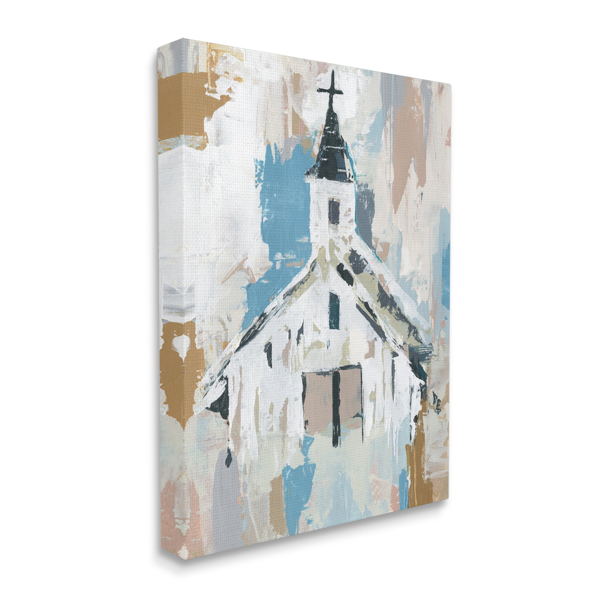 Stupell Industries Distressed Country Church House Abstract Pattern Religious Painting Gallery Wrapped Canvas Art Print Wall Art, 36 x 48