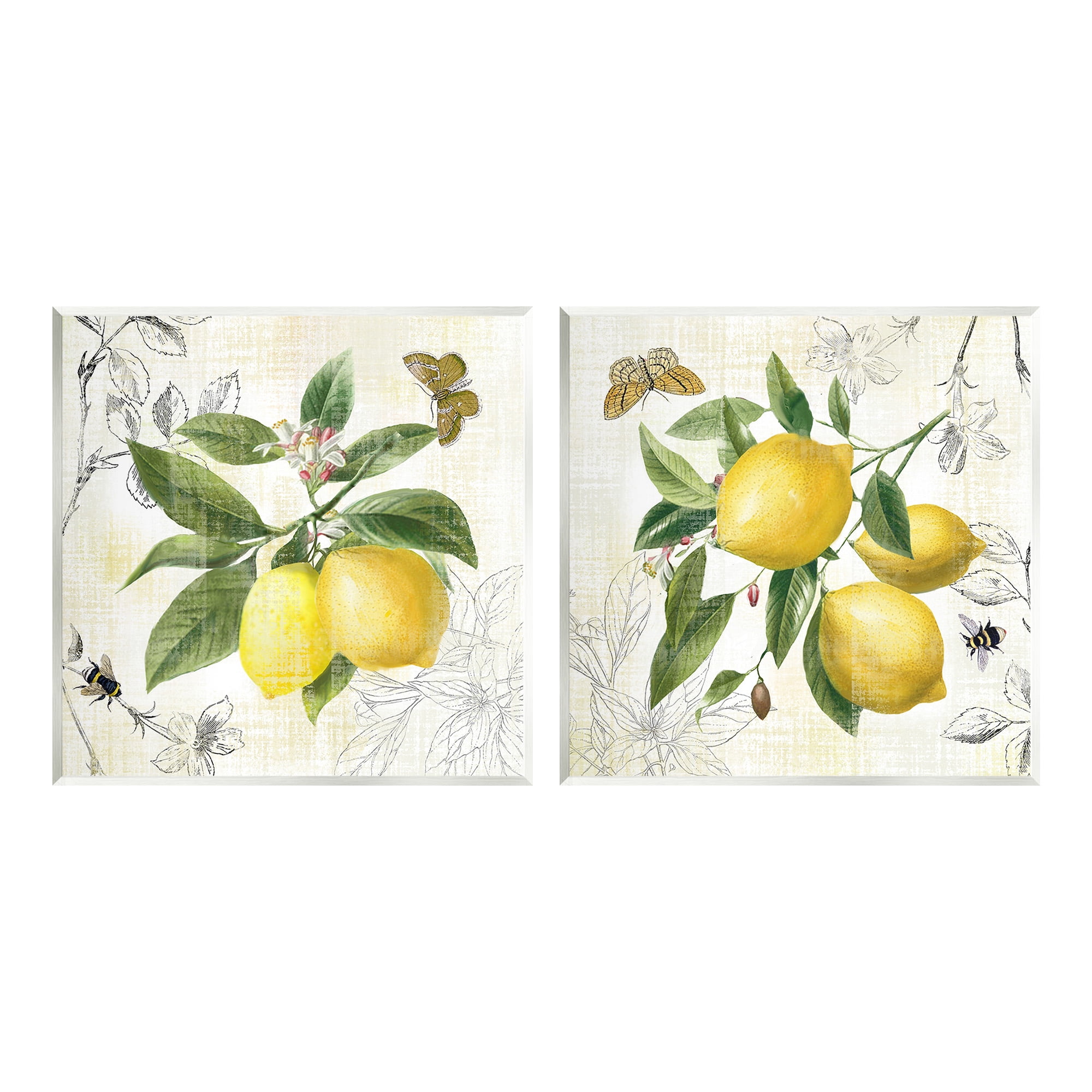 Distressed Country Lemons Yellow and Green MDF Wood Wall Art Set